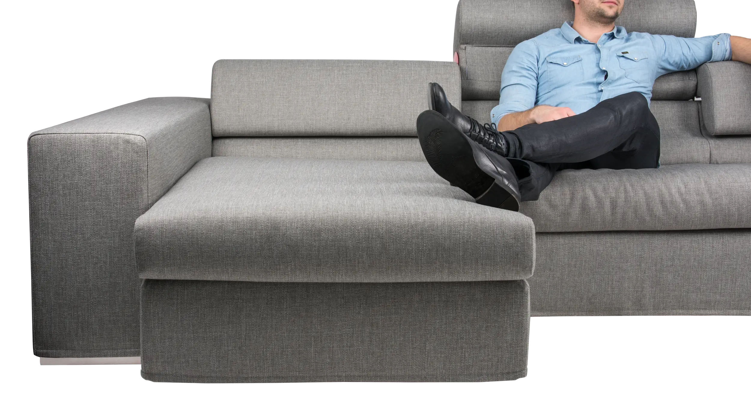 Gray Sofa with Person Relaxing