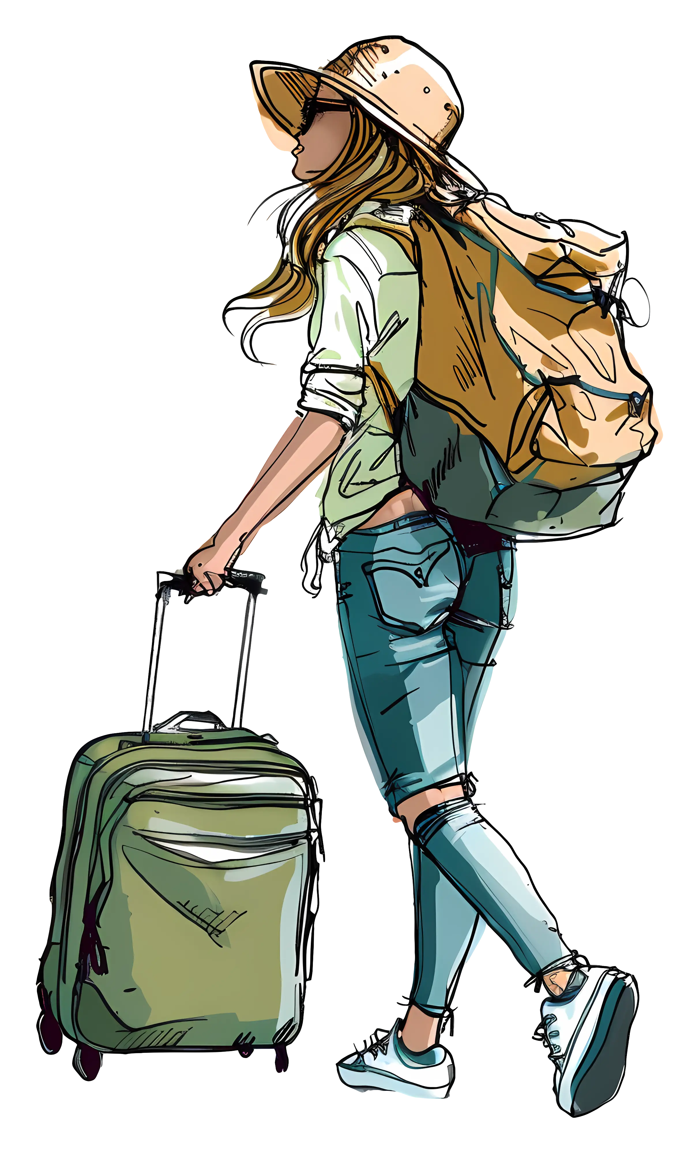 Girl Traveling with Luggage