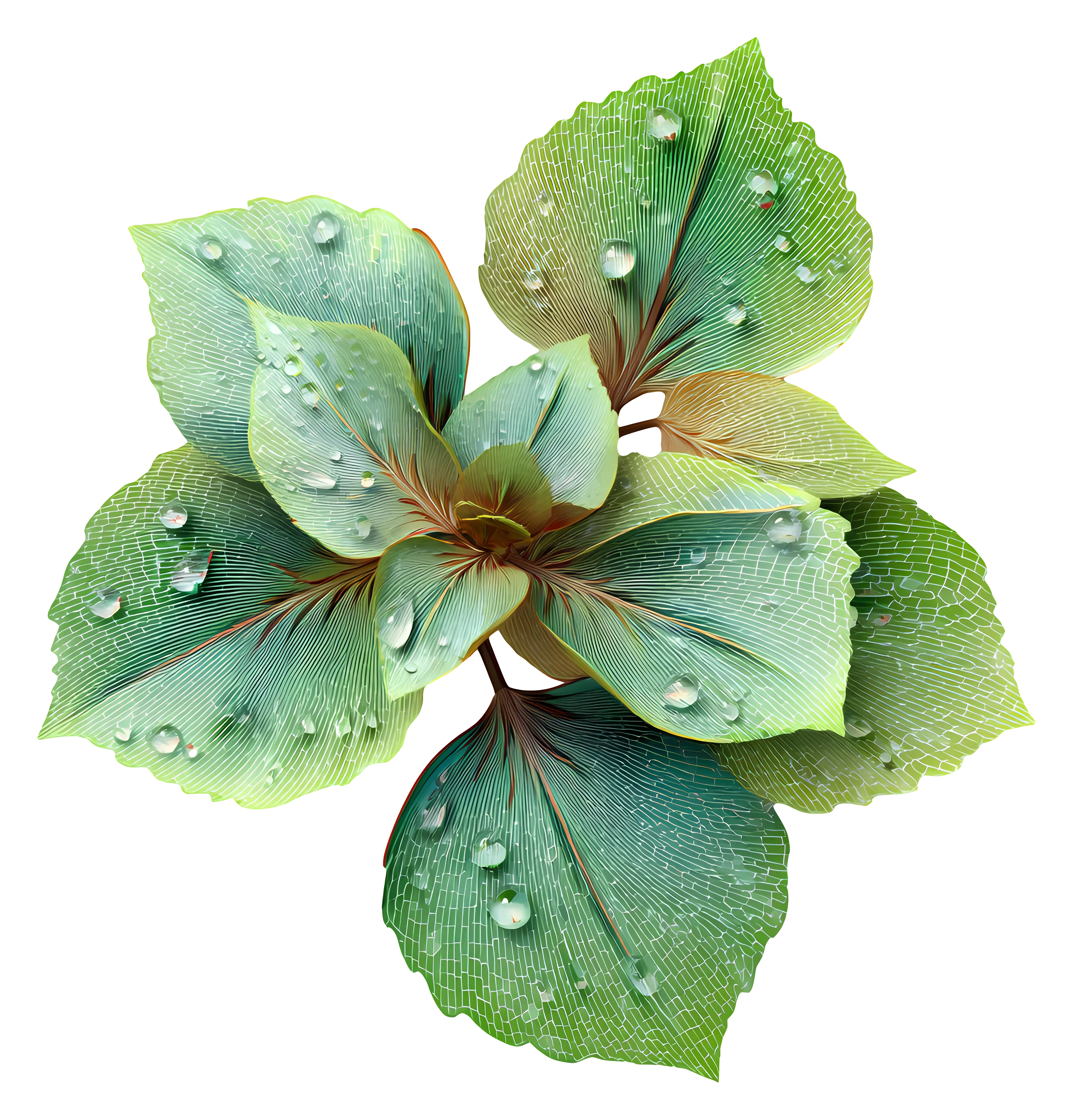 Green Leaves with Water Droplets