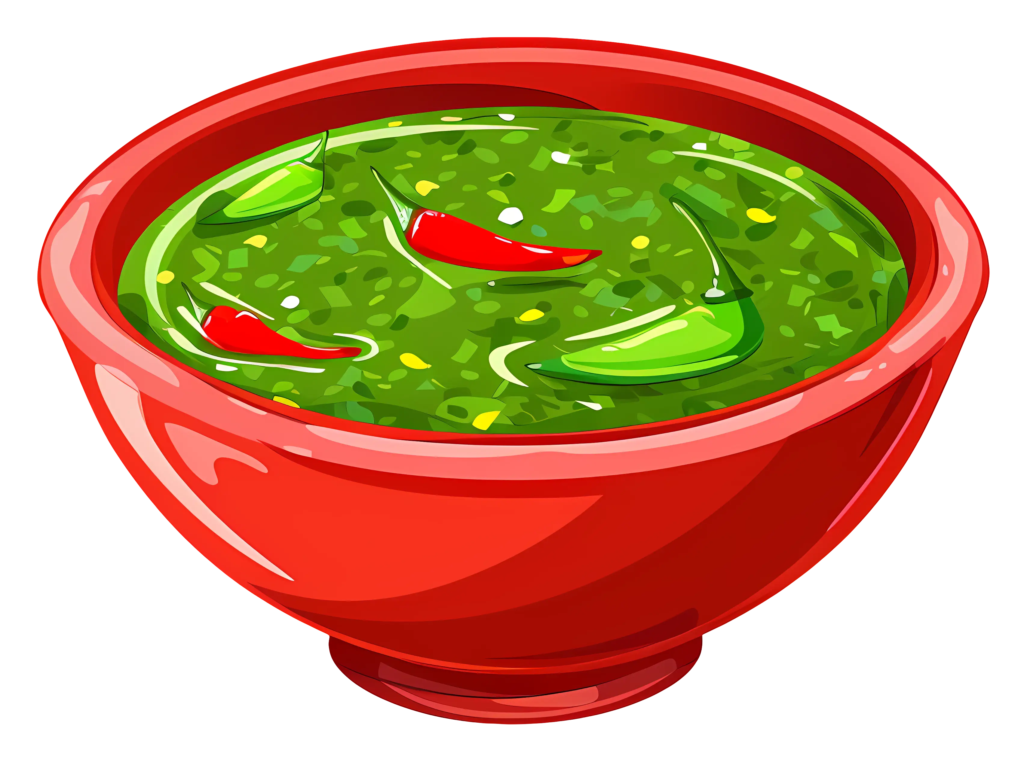Green Sauce in Red Bowl
