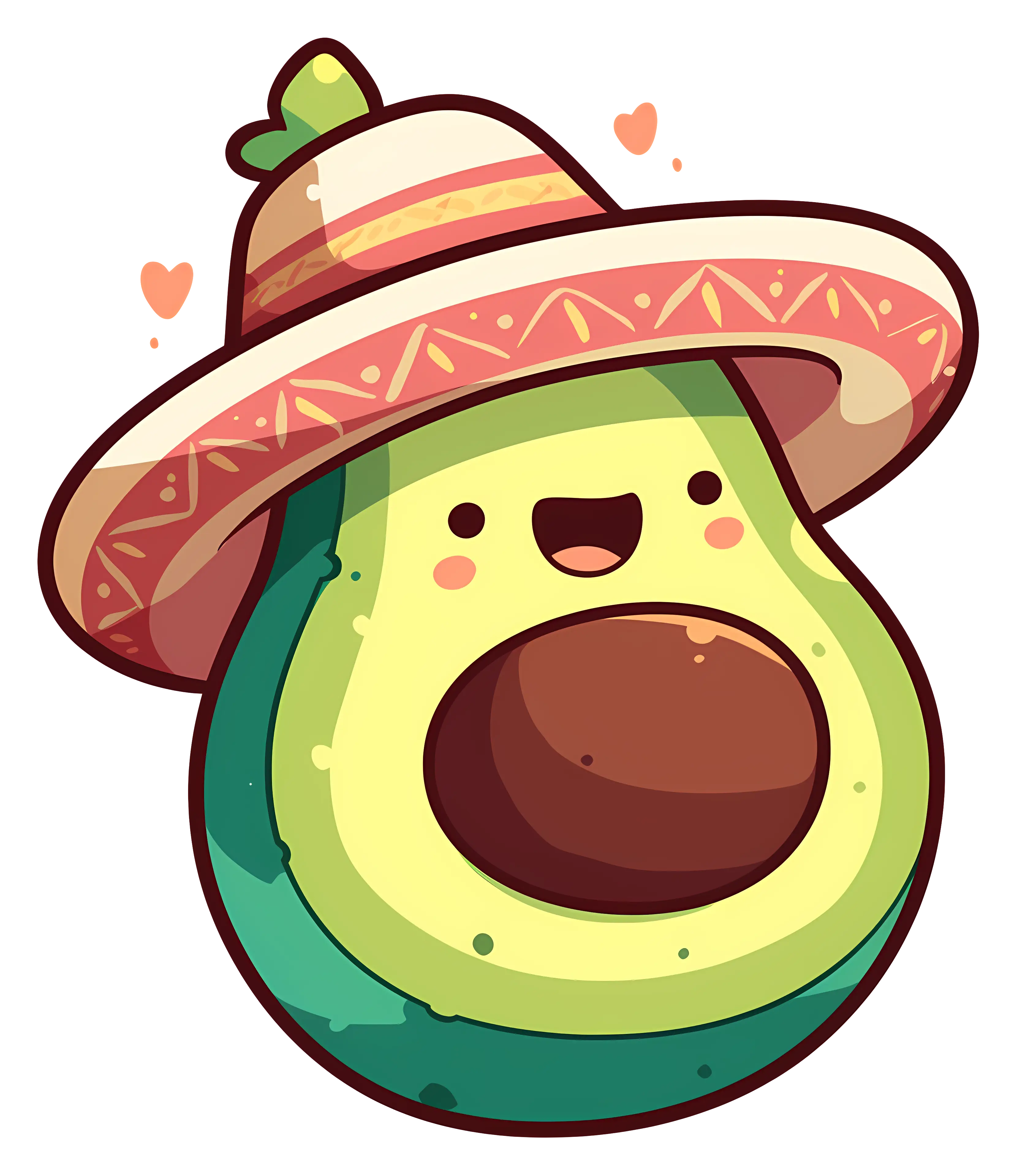 Happy Cartoon Avocado with Sombrero