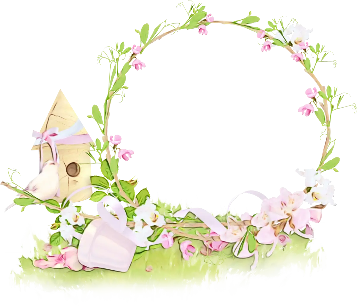 Floral Wreath with Birdhouse