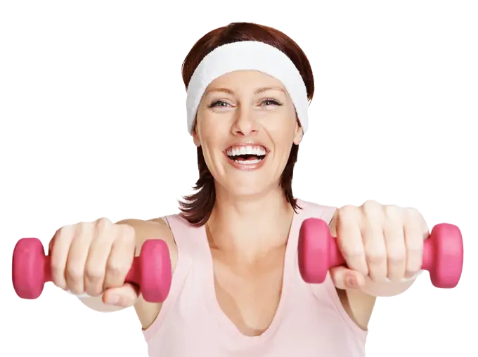 Woman Smiling While Exercising with Dumbbells