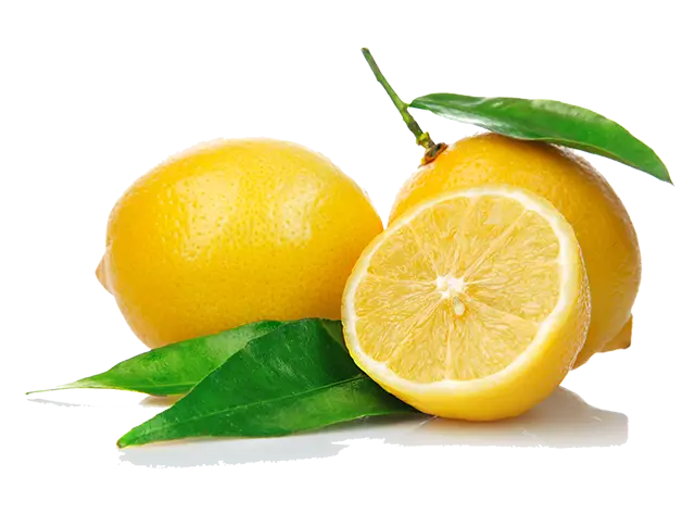 Fresh Lemons with Green Leaves