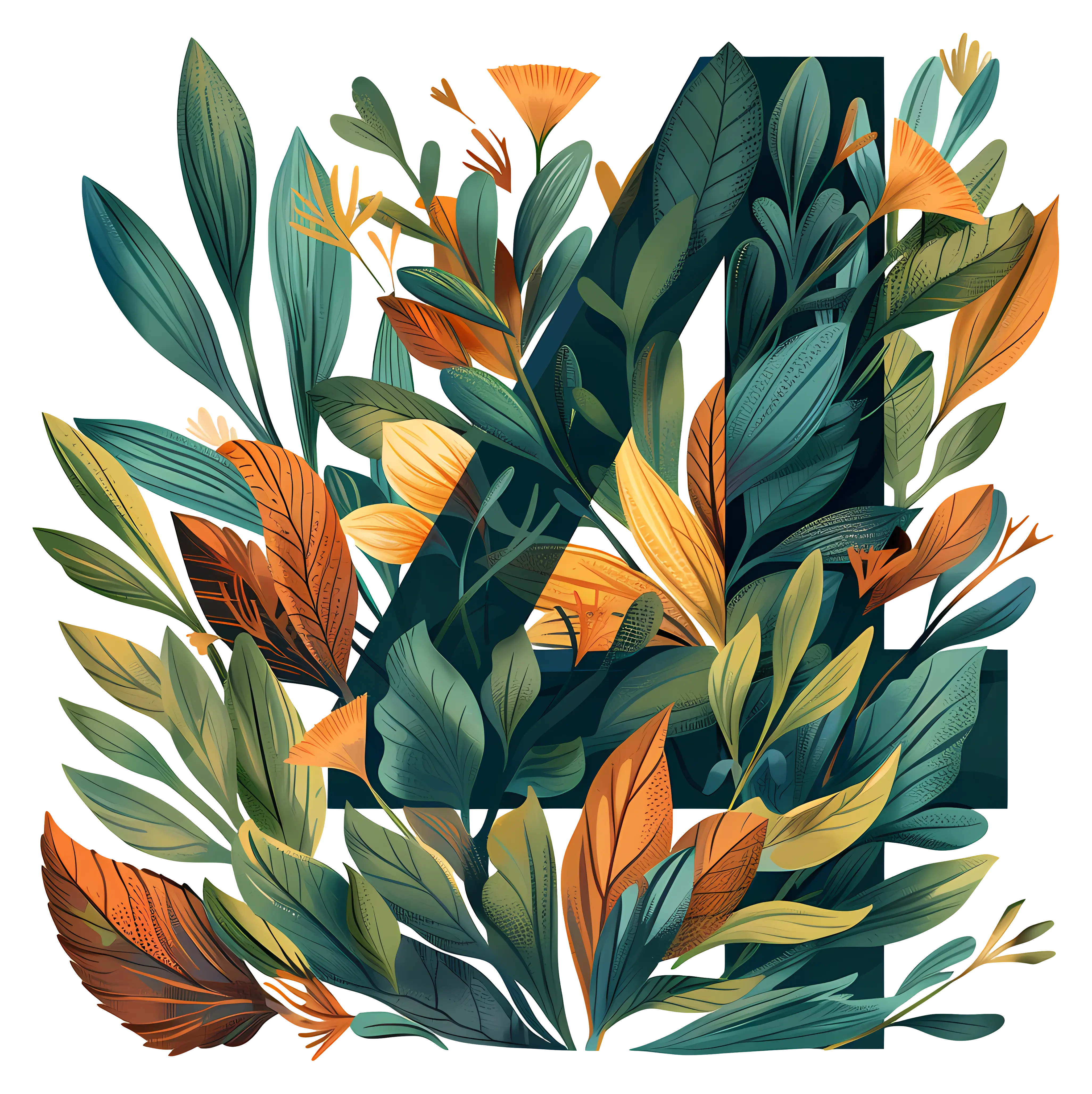 Botanical Design Featuring Number 4