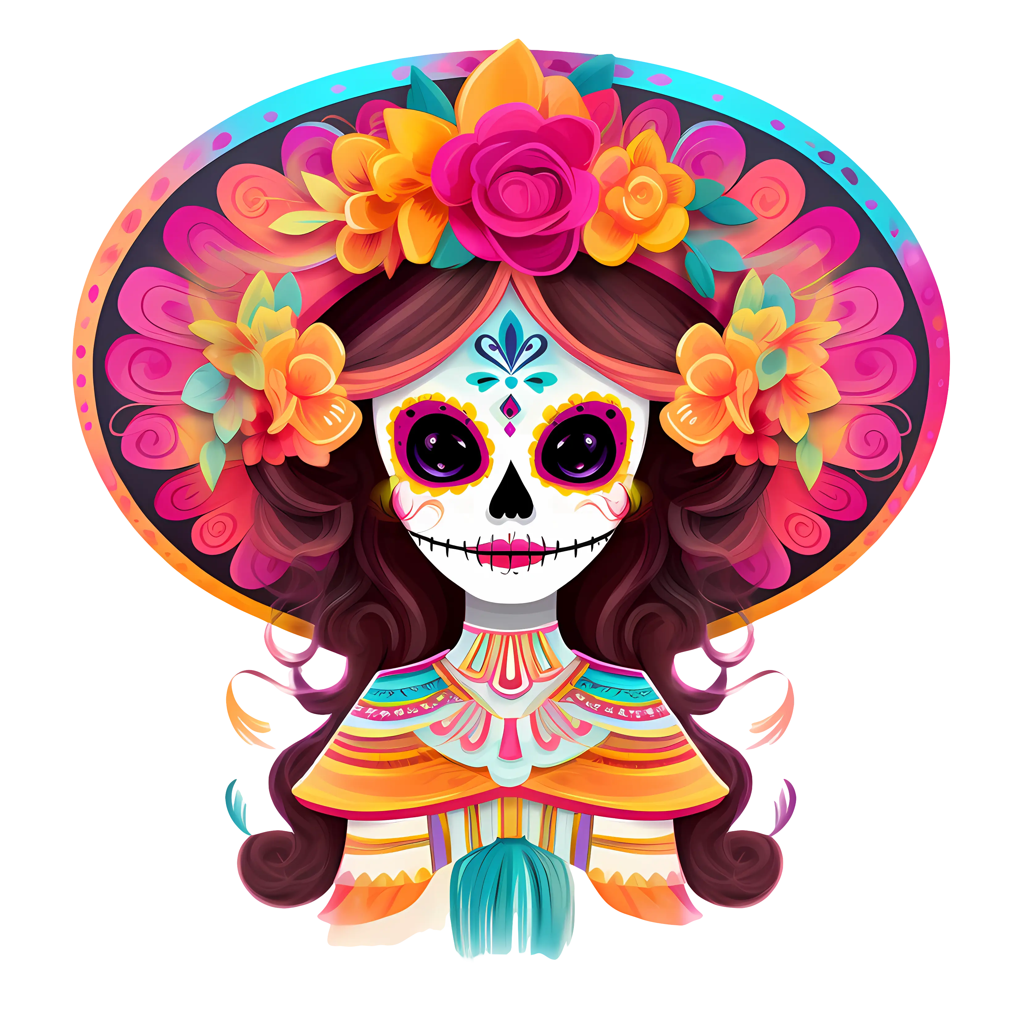 Female Sugar Skull Illustration with Flowers