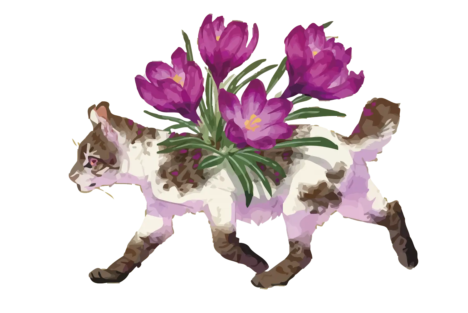 Cute Cat with Flowers Illustration