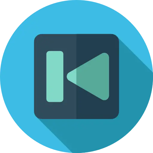 Media Backward Playback Icon in Blue Circle
