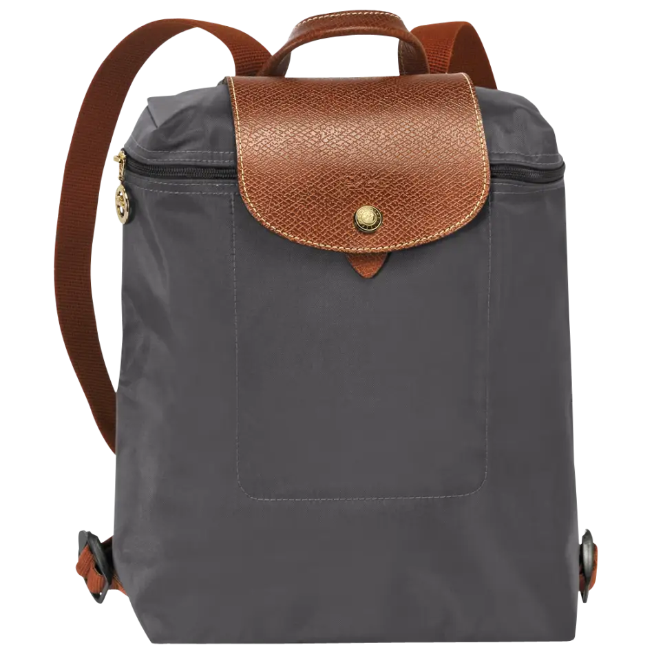 Gray and Brown Backpack with Leather Trim