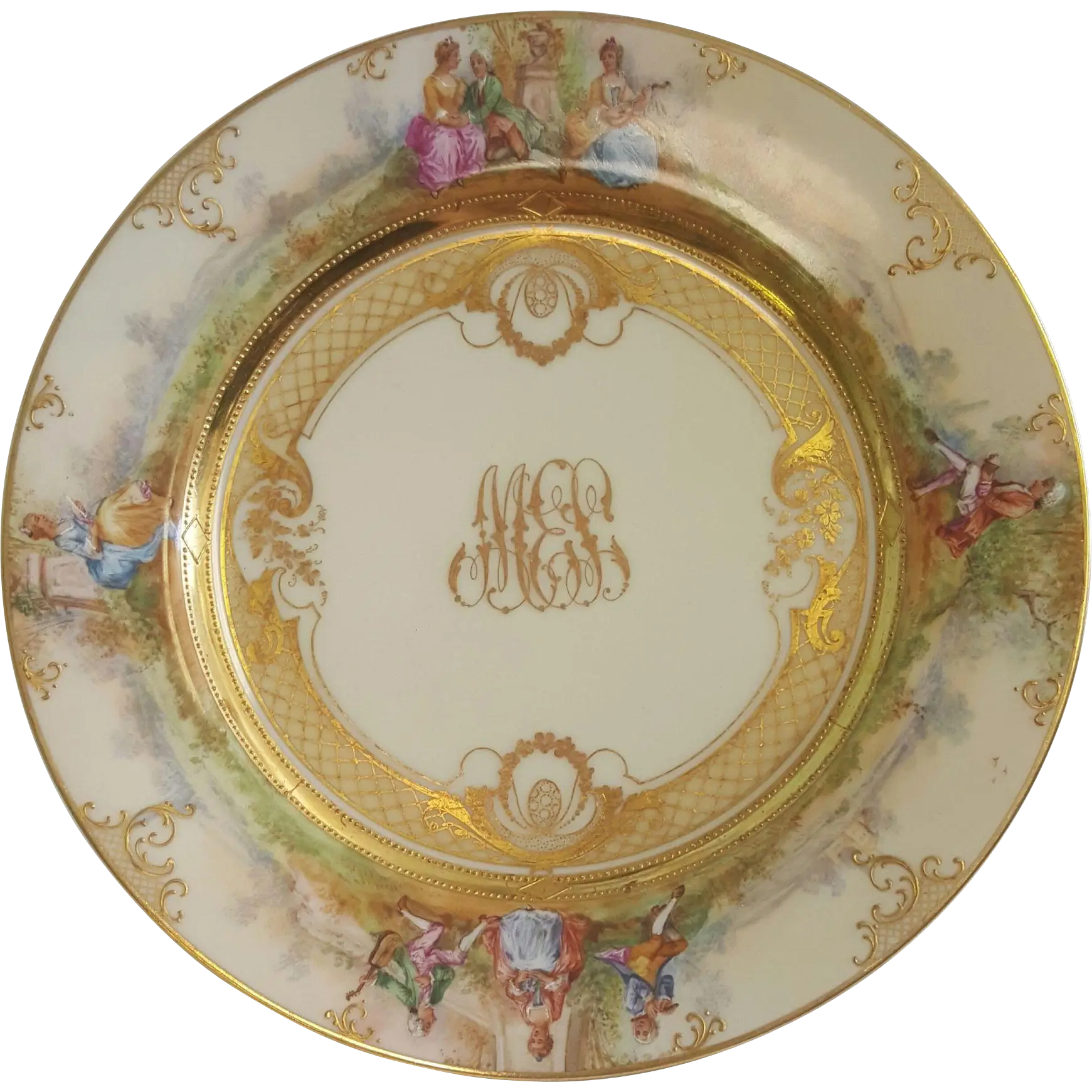Decorative Plate with Monogram and Scenic Design