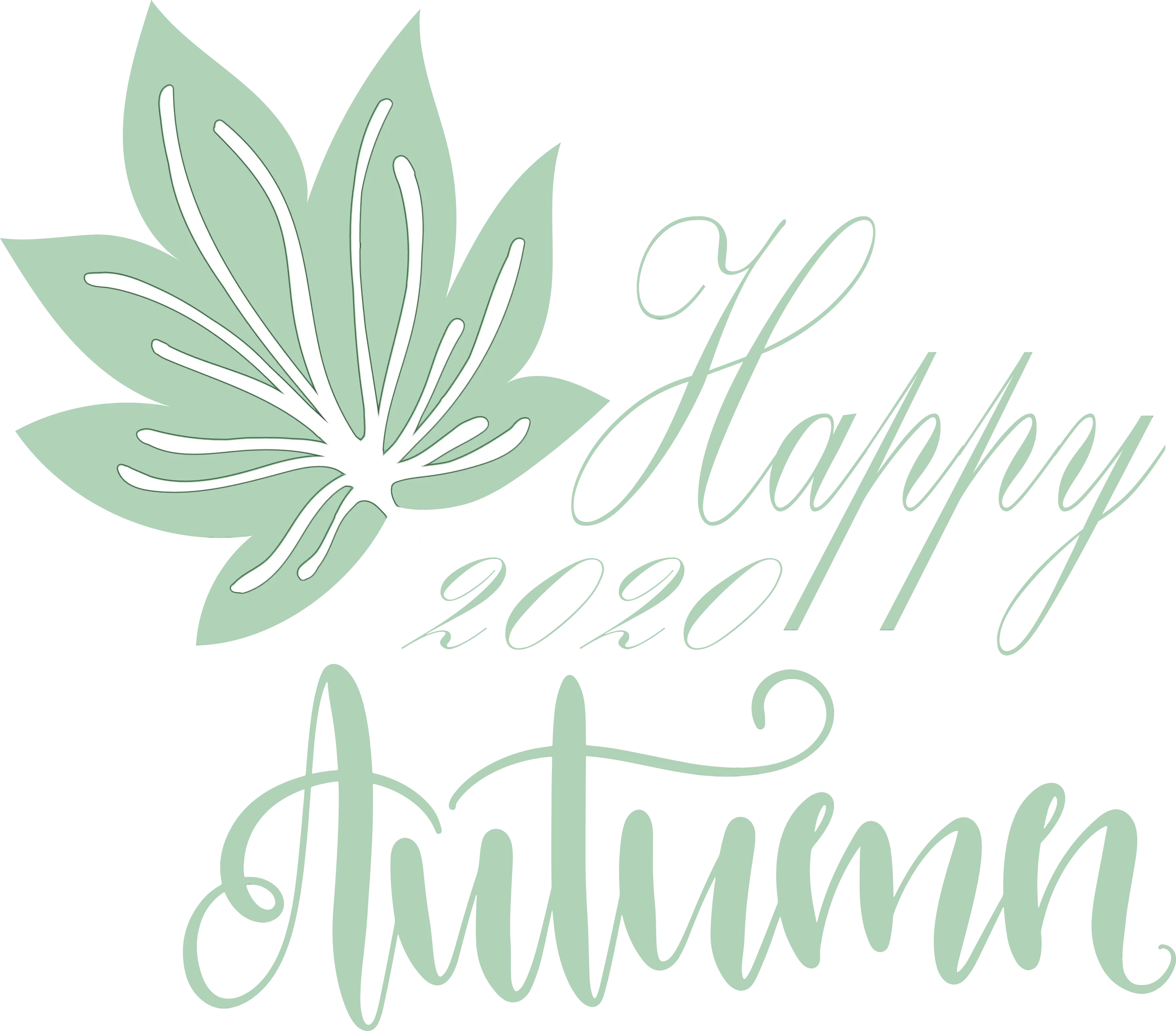 Happy Autumn 2020 Typography with Green Leaf