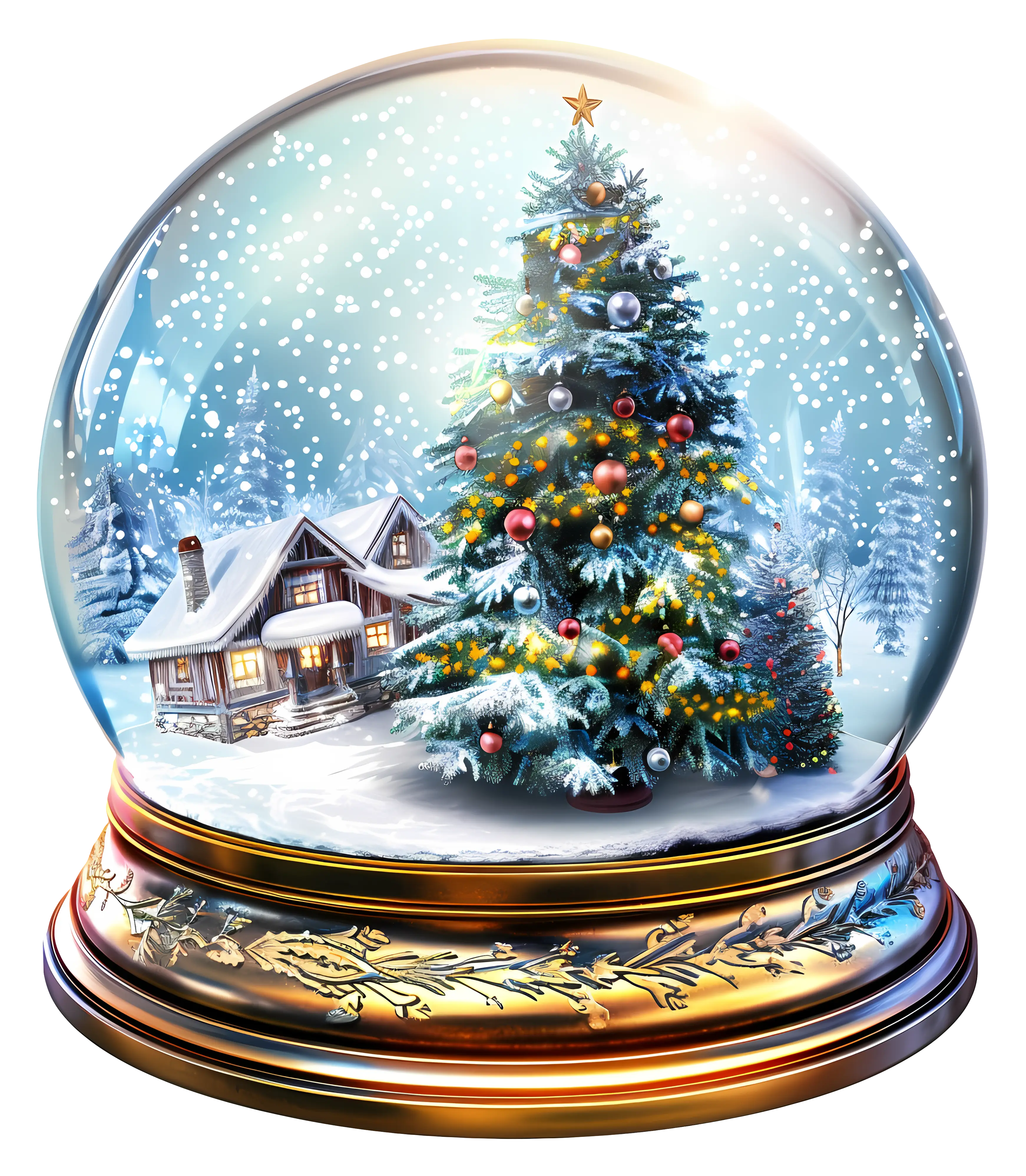 Festive Christmas Snow Globe with Tree and House
