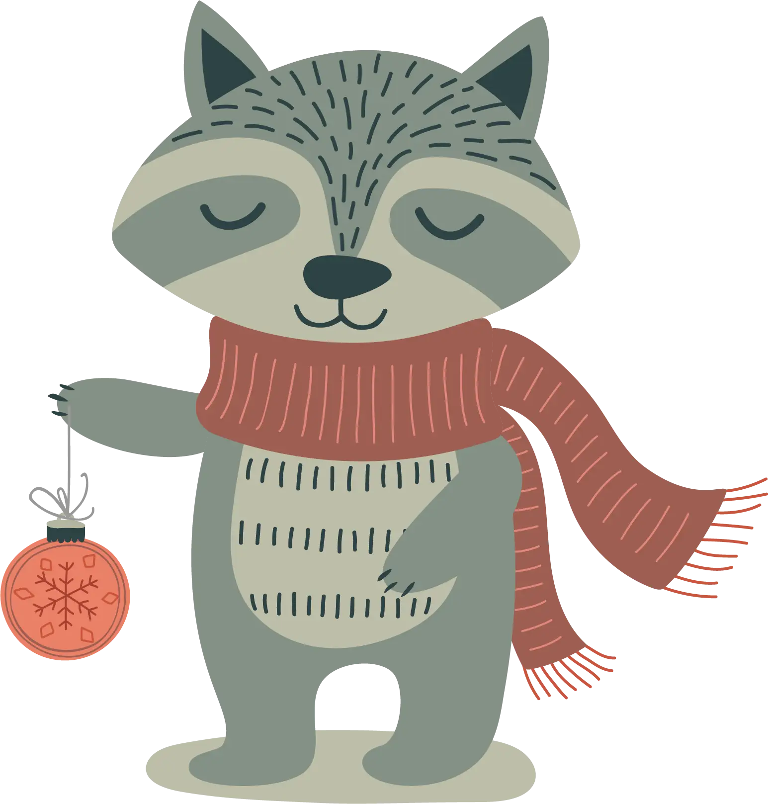 Raccoon with Scarf Holding Christmas Ornament