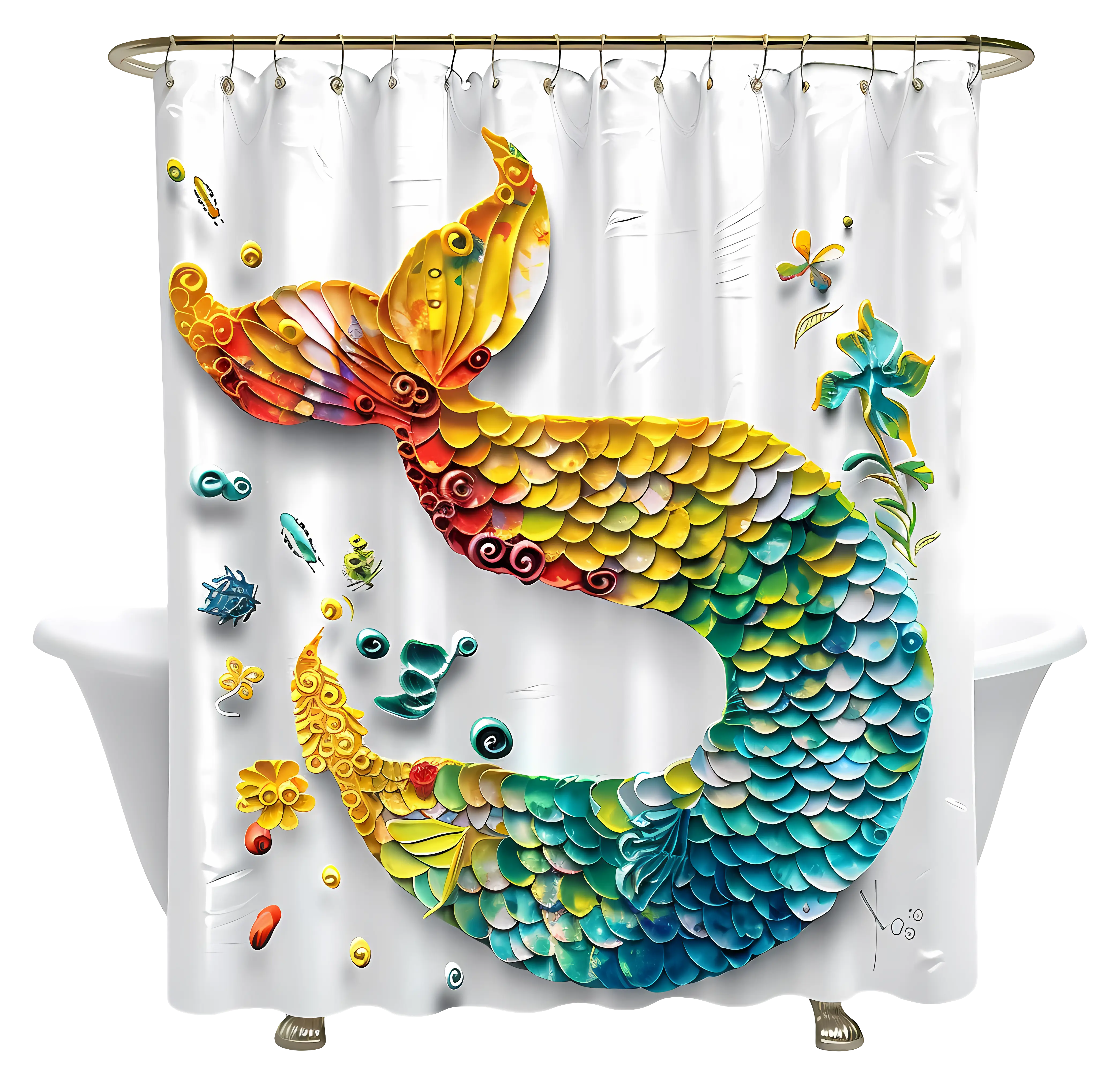 Colorful Mermaid Tail Shower Curtain