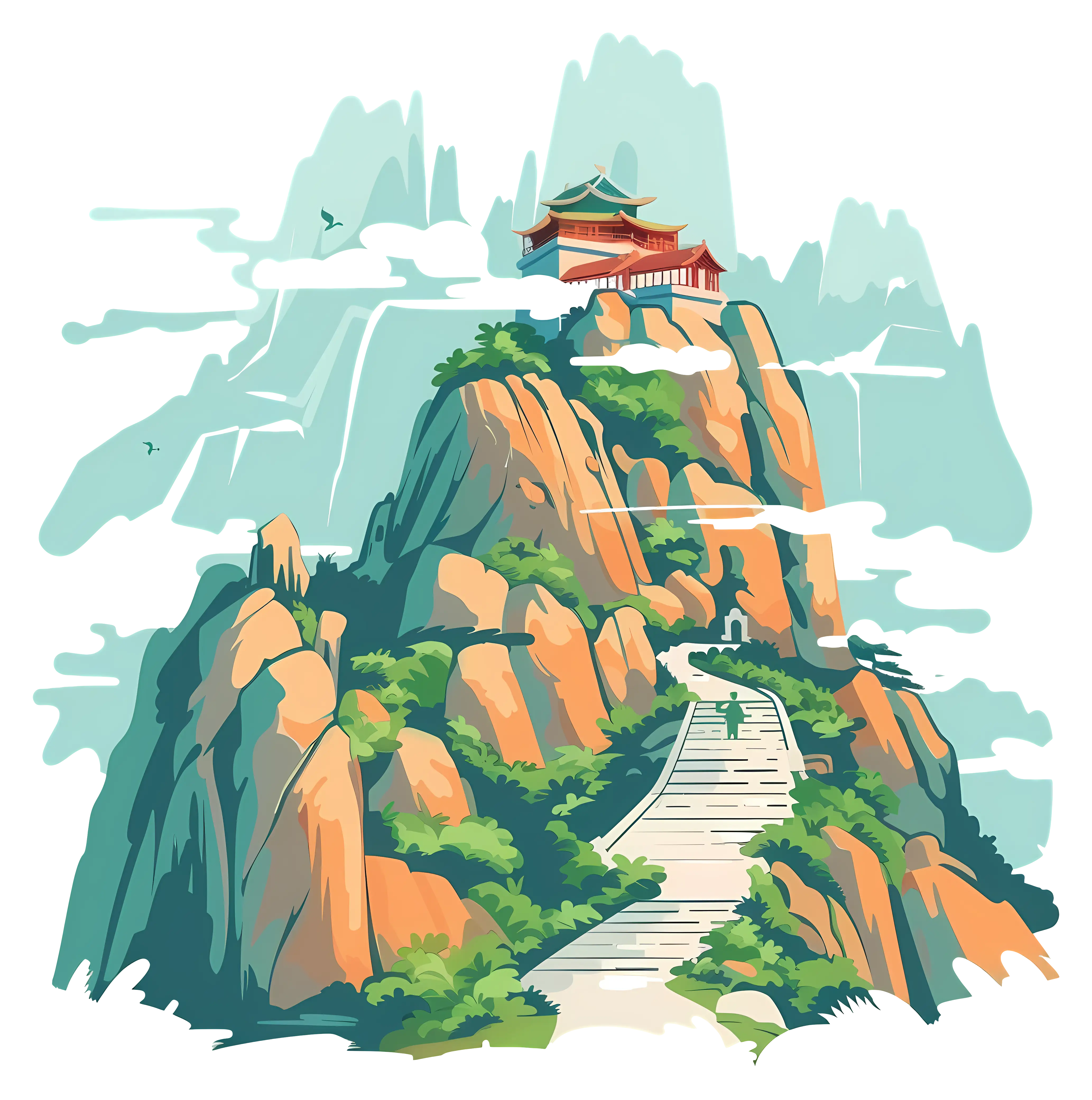 Mountain Temple with Stairs