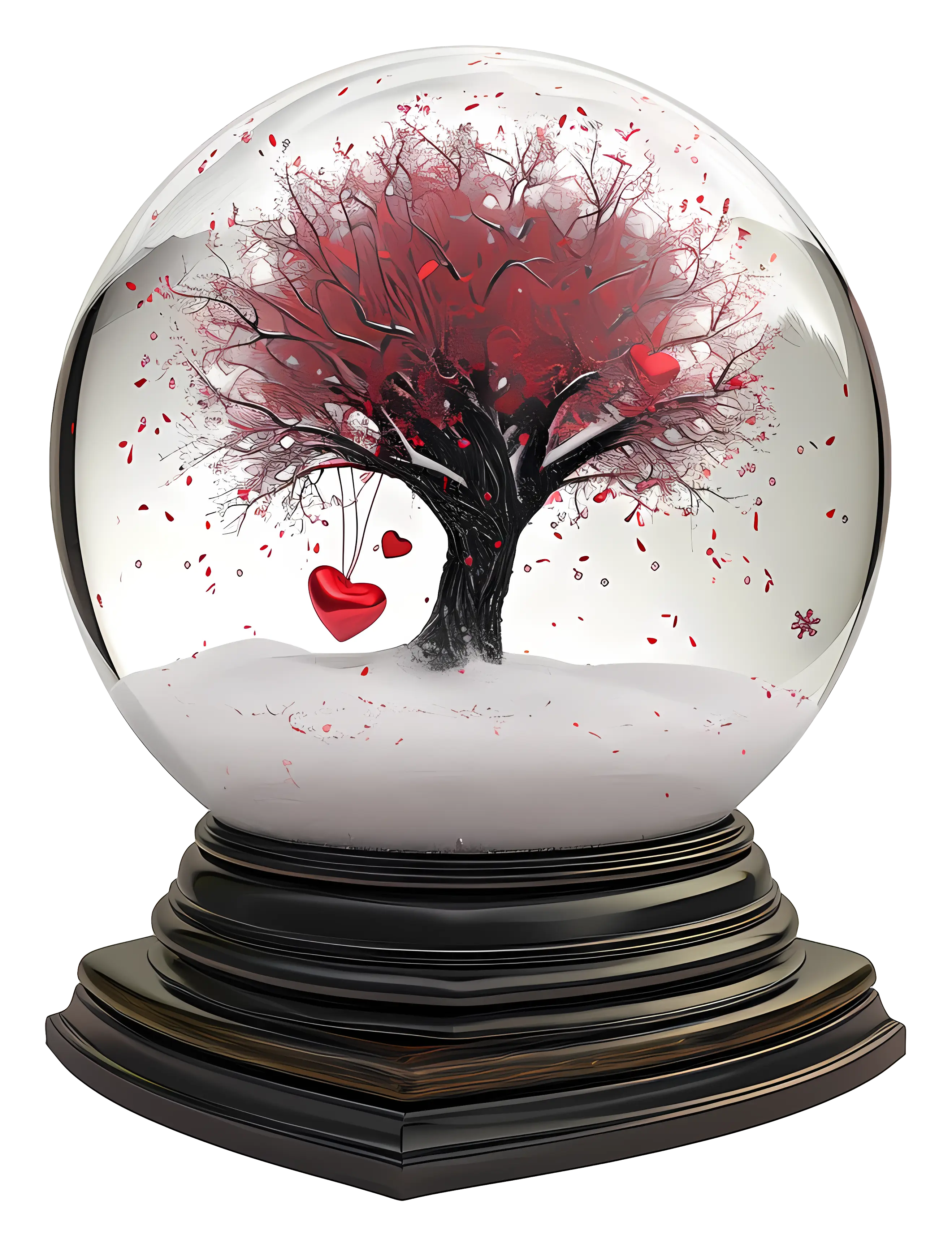 Tree Snow Globe with Hanging Hearts
