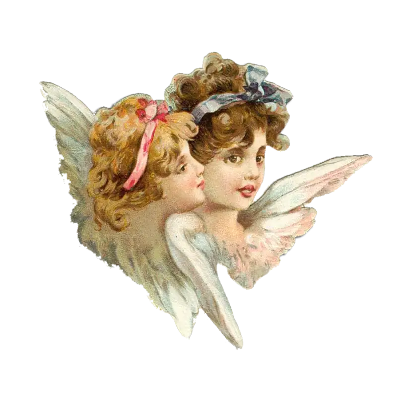 Vintage Angel Illustration with Wings and Ribbons