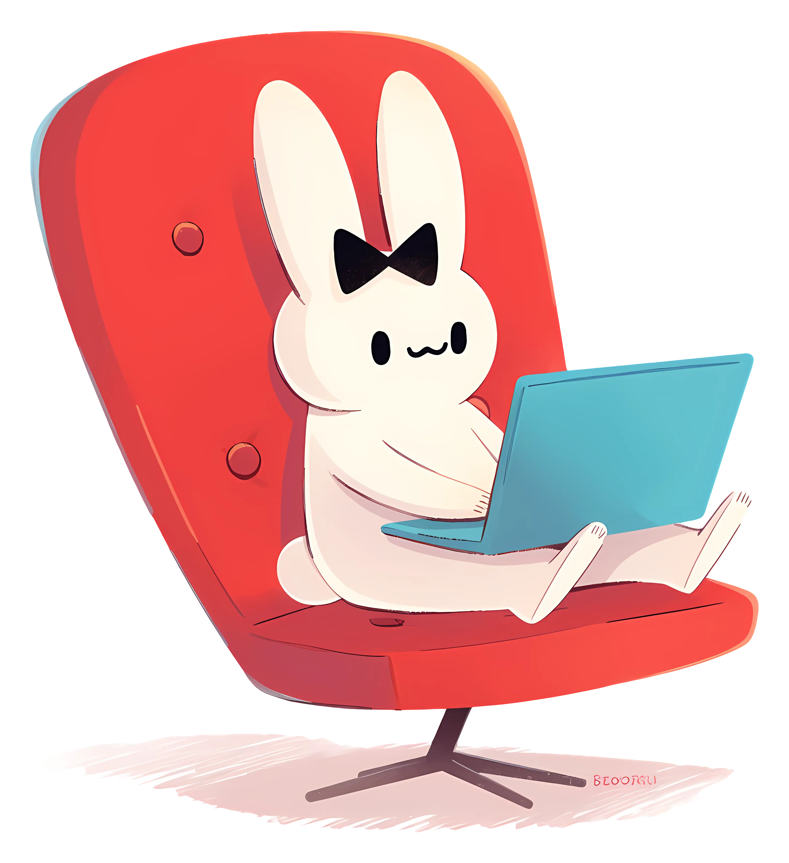 Cartoon Bunny Working on Laptop