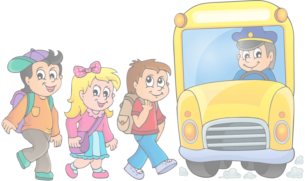 School Children and Bus Illustration