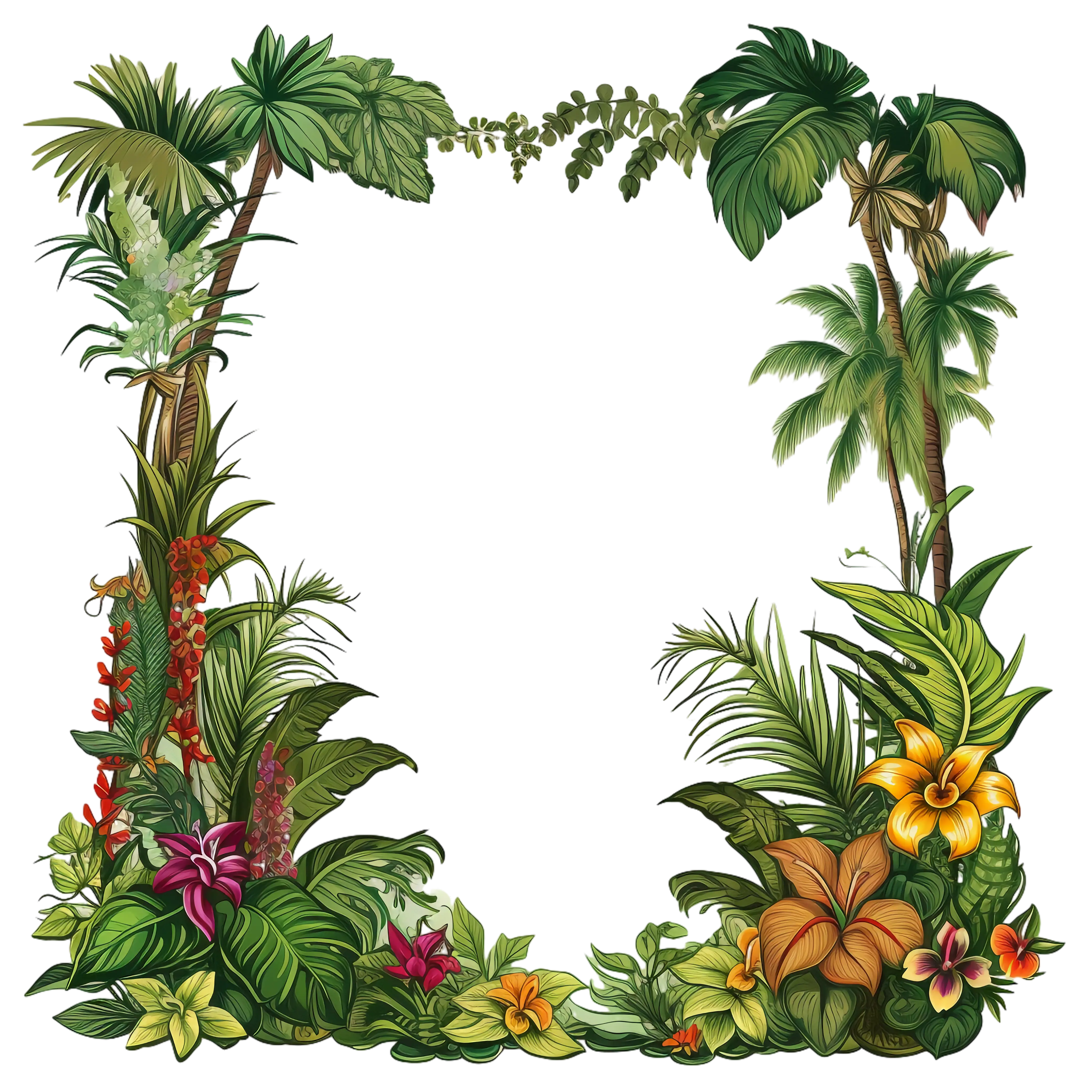 Tropical Floral Frame with Jungle Elements