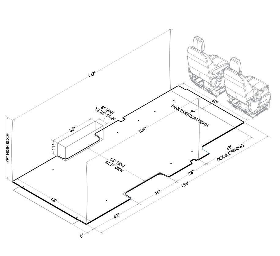 Detailed Vehicle Floor Plan Diagram with Dimensions