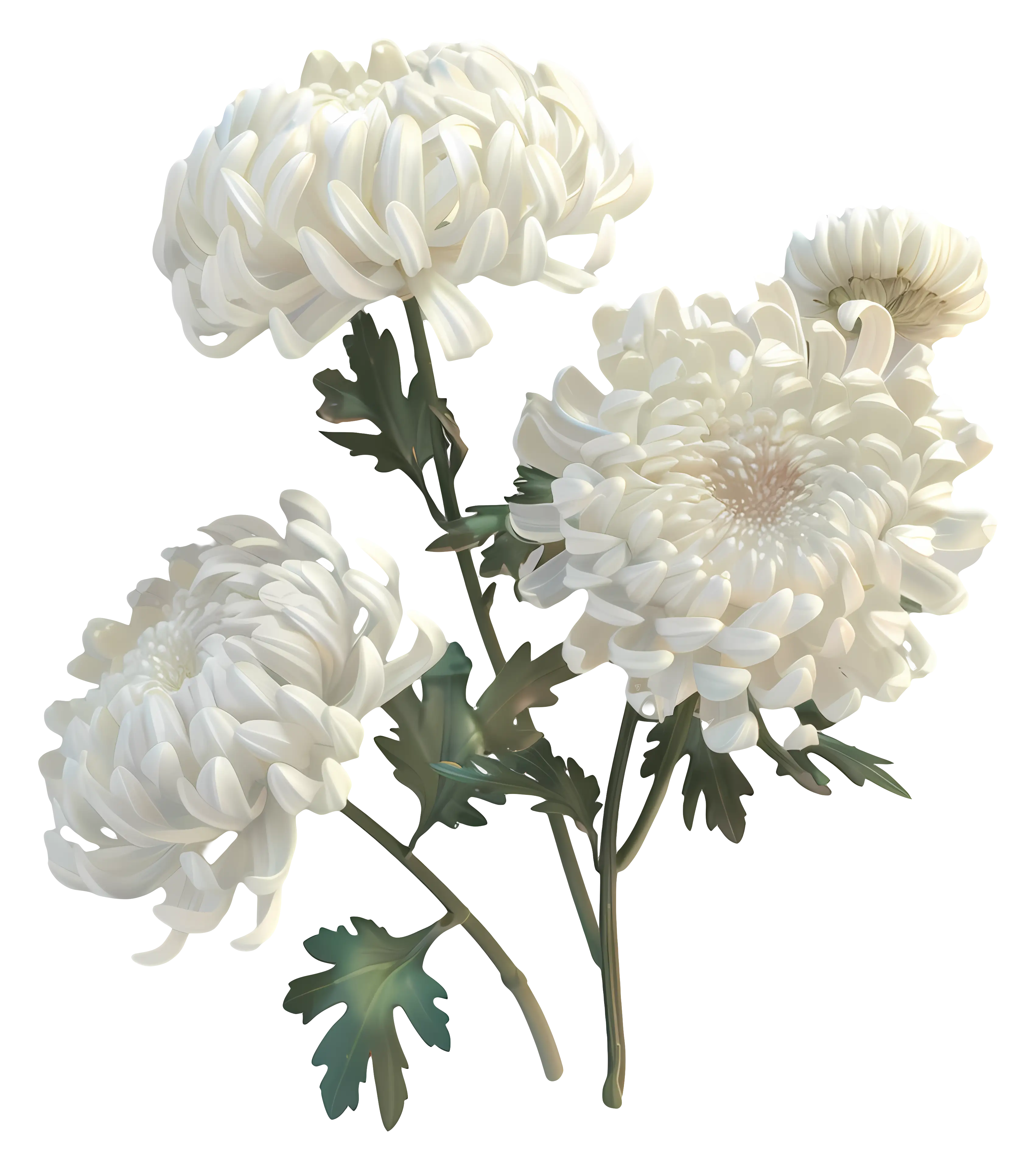 White Chrysanthemums Floral Illustration