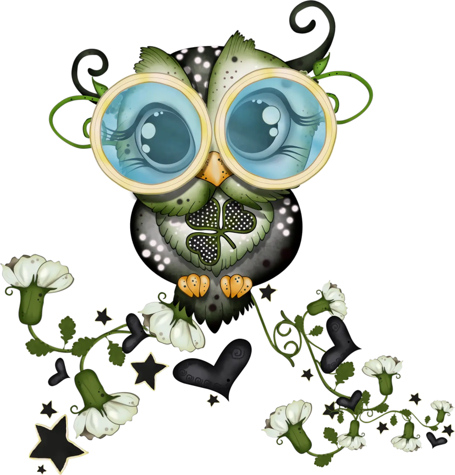 Cute Owl with Glasses and Flowers