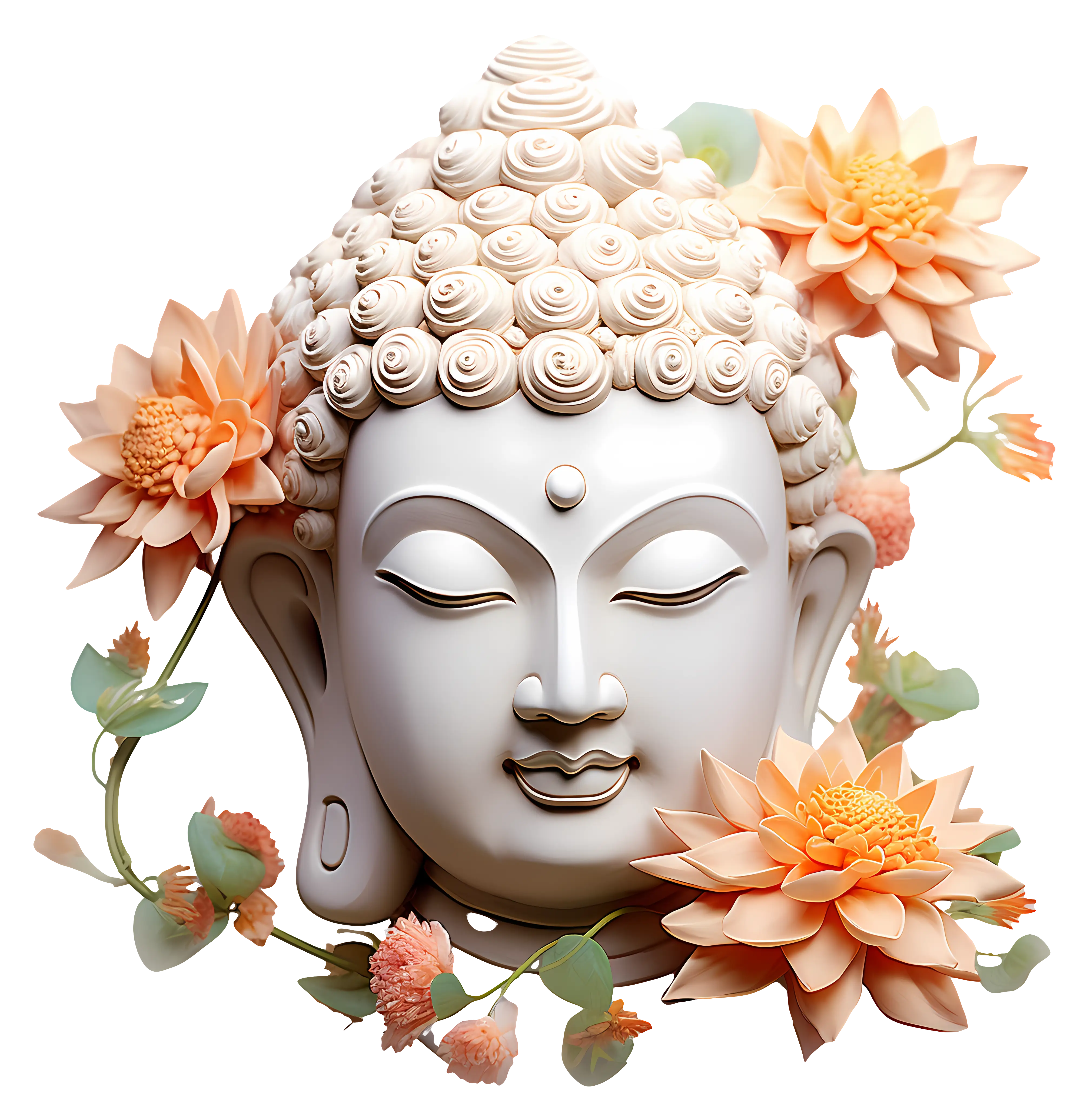 Buddha Head Sculpture with Floral Decoration
