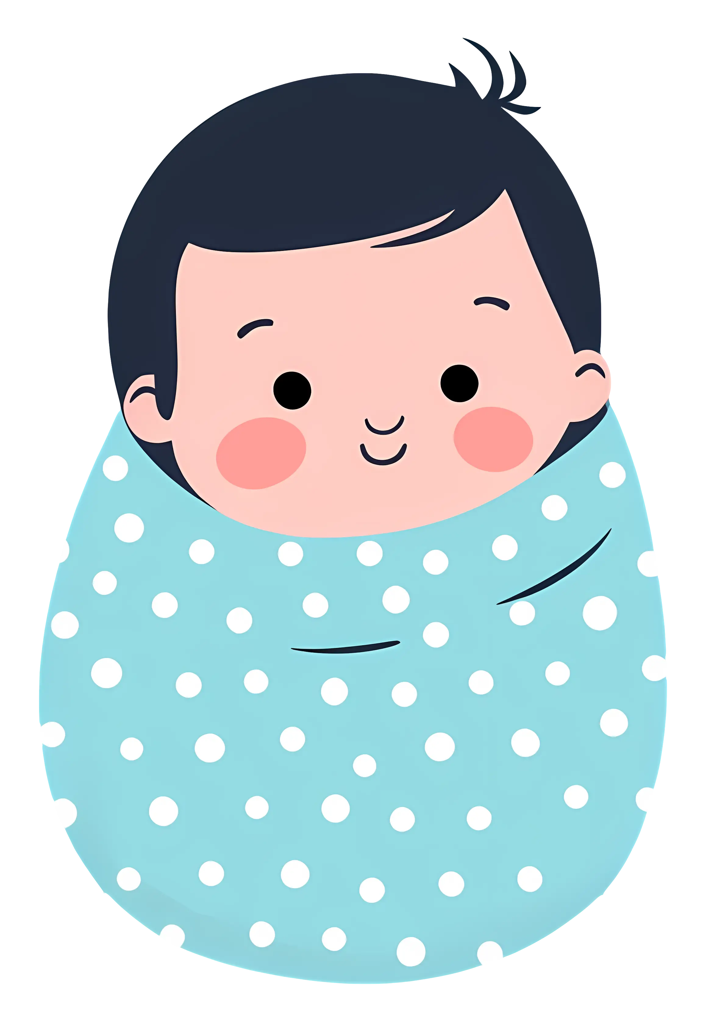 Cute Swaddled Baby Wrapped in a Blue Polka Dot Blanket
