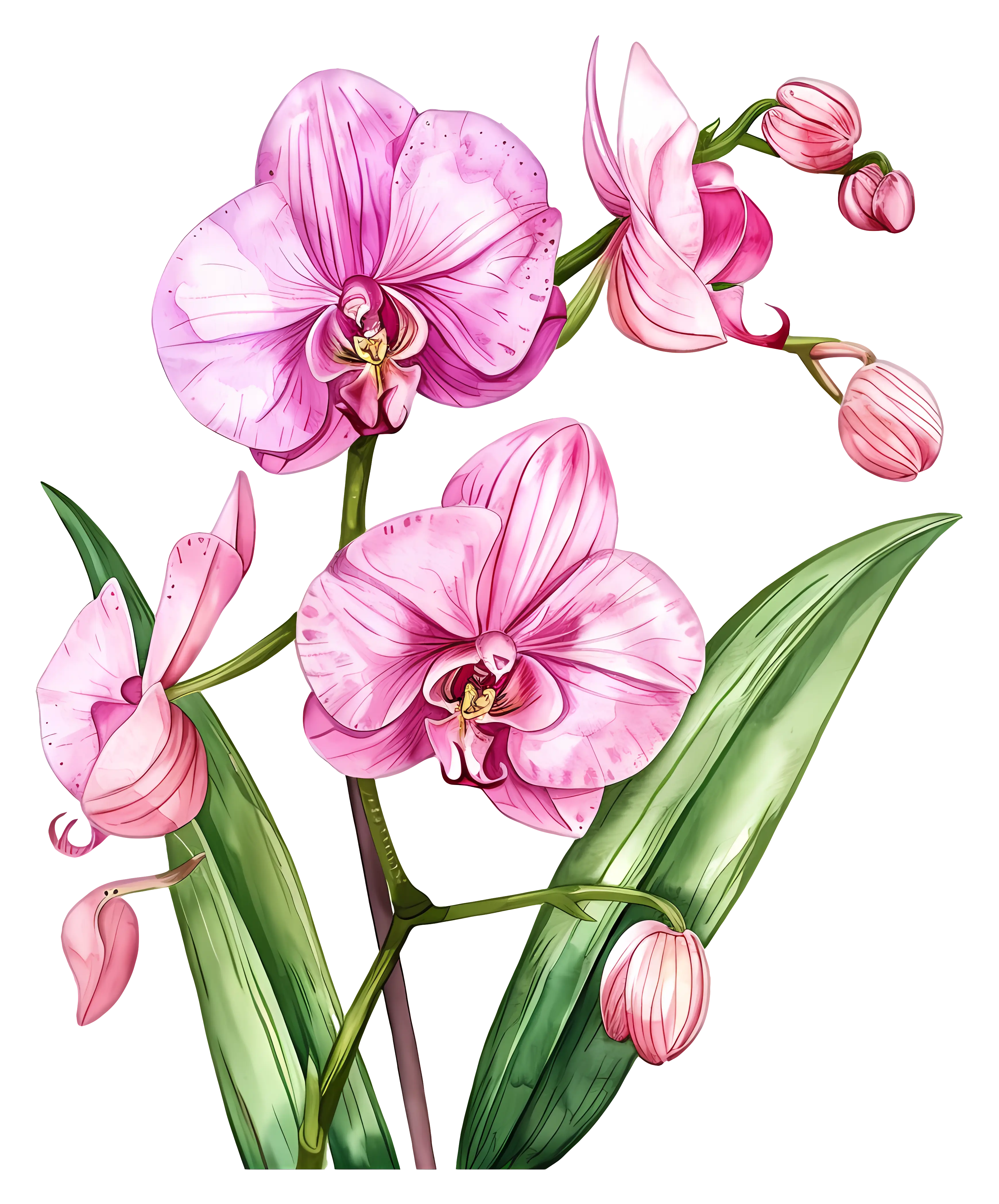 Pink Orchids Watercolor Illustration