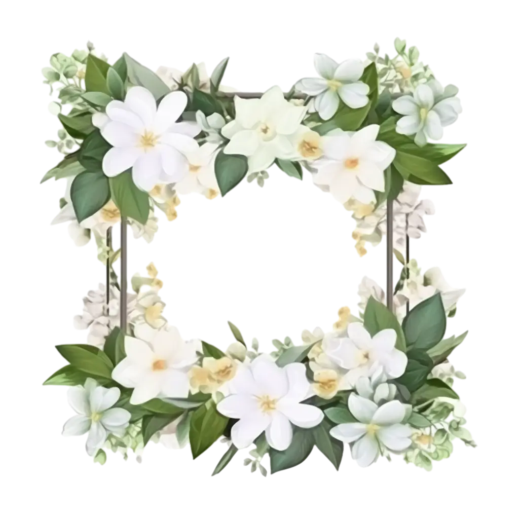 Floral Square Frame with White and Yellow Blossoms