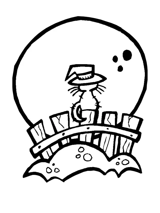Cat on Fence Under the Moon Drawing