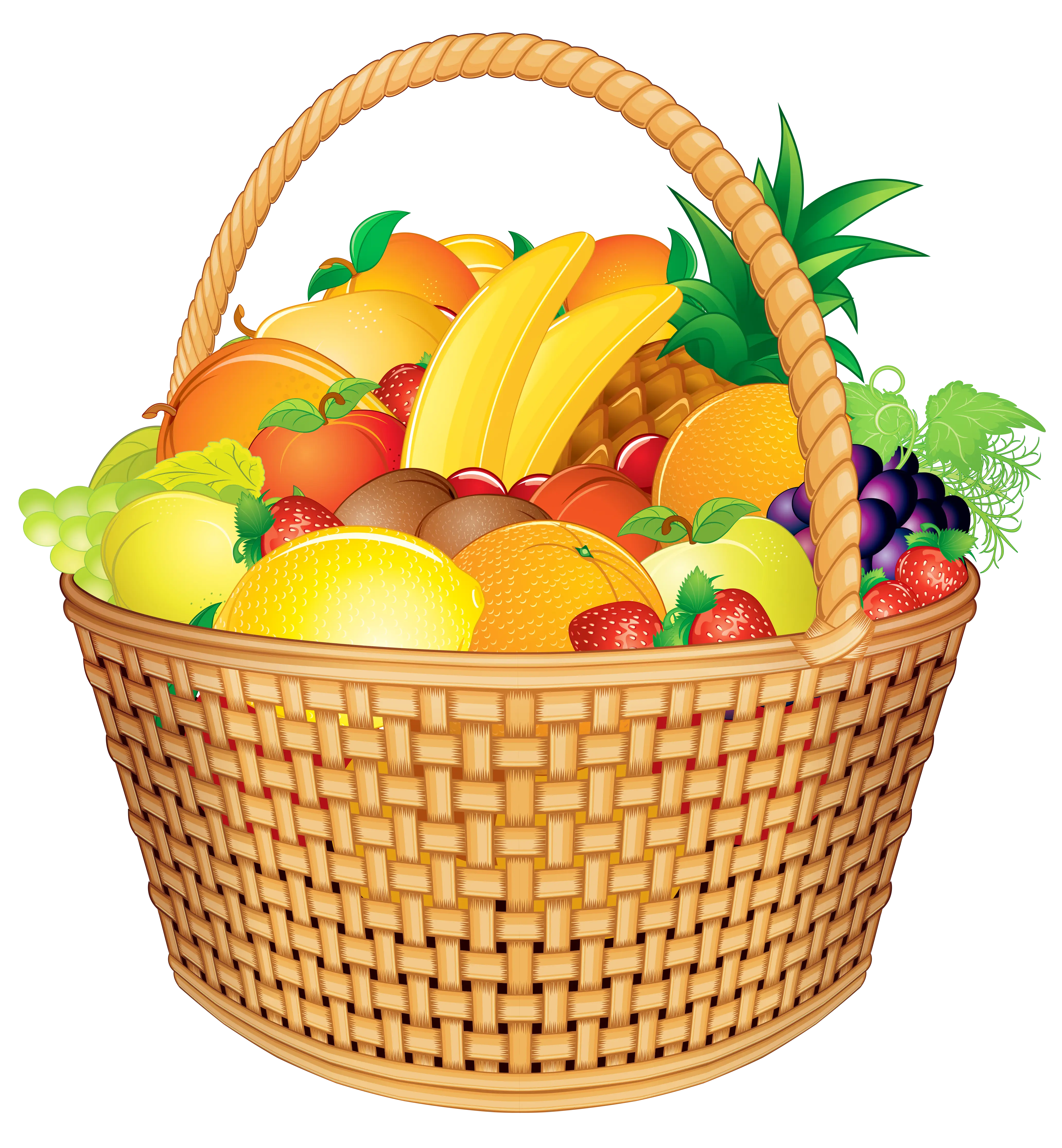 Wicker Basket Filled with Assorted Fruits