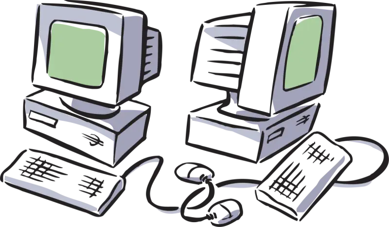 Retro Old Computers with Monitors and Keyboards