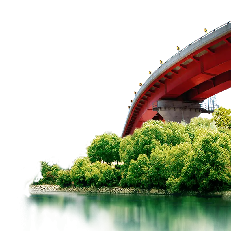 Red Bridge over a River with Trees