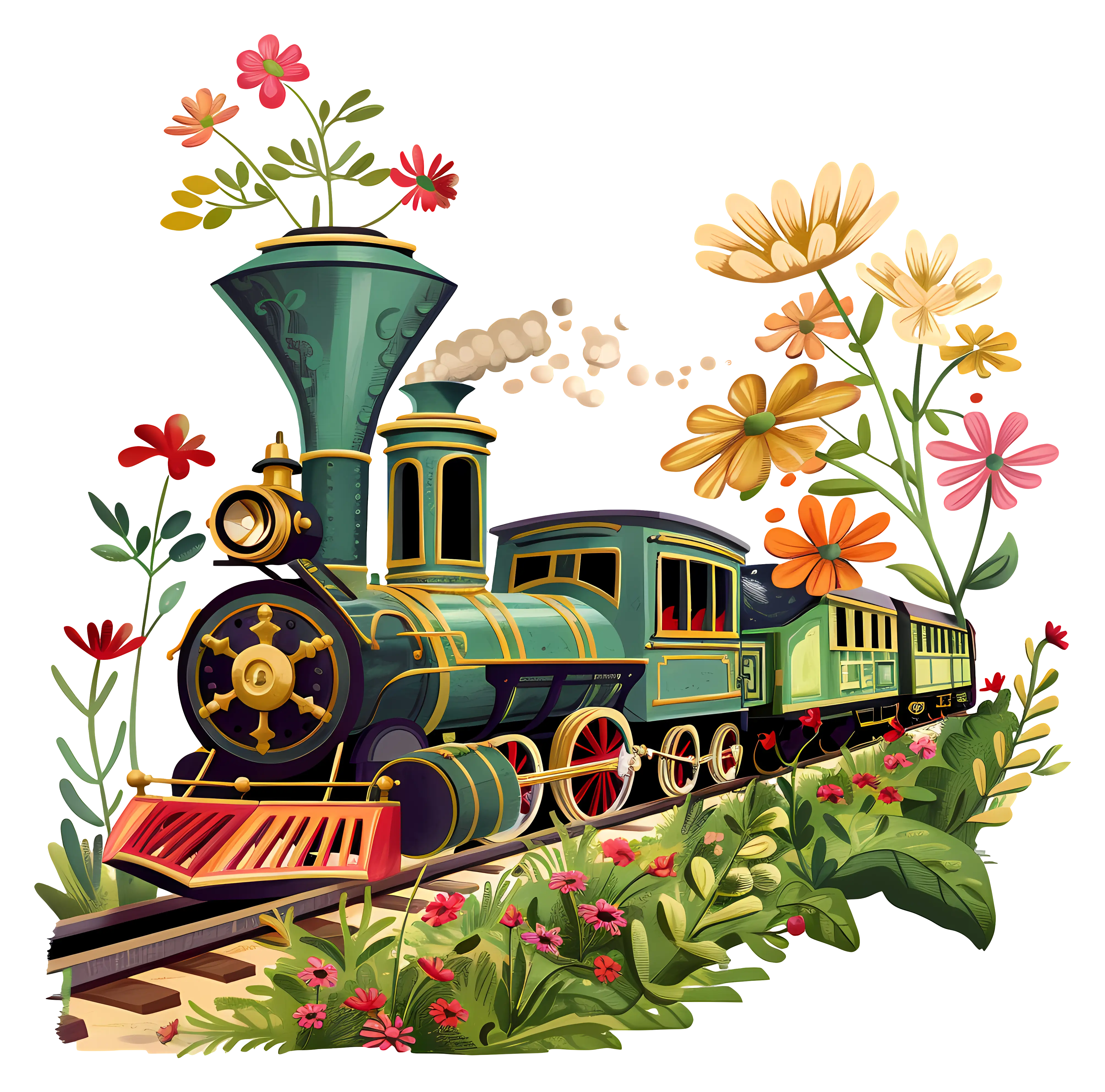 Colorful Train with Flowers