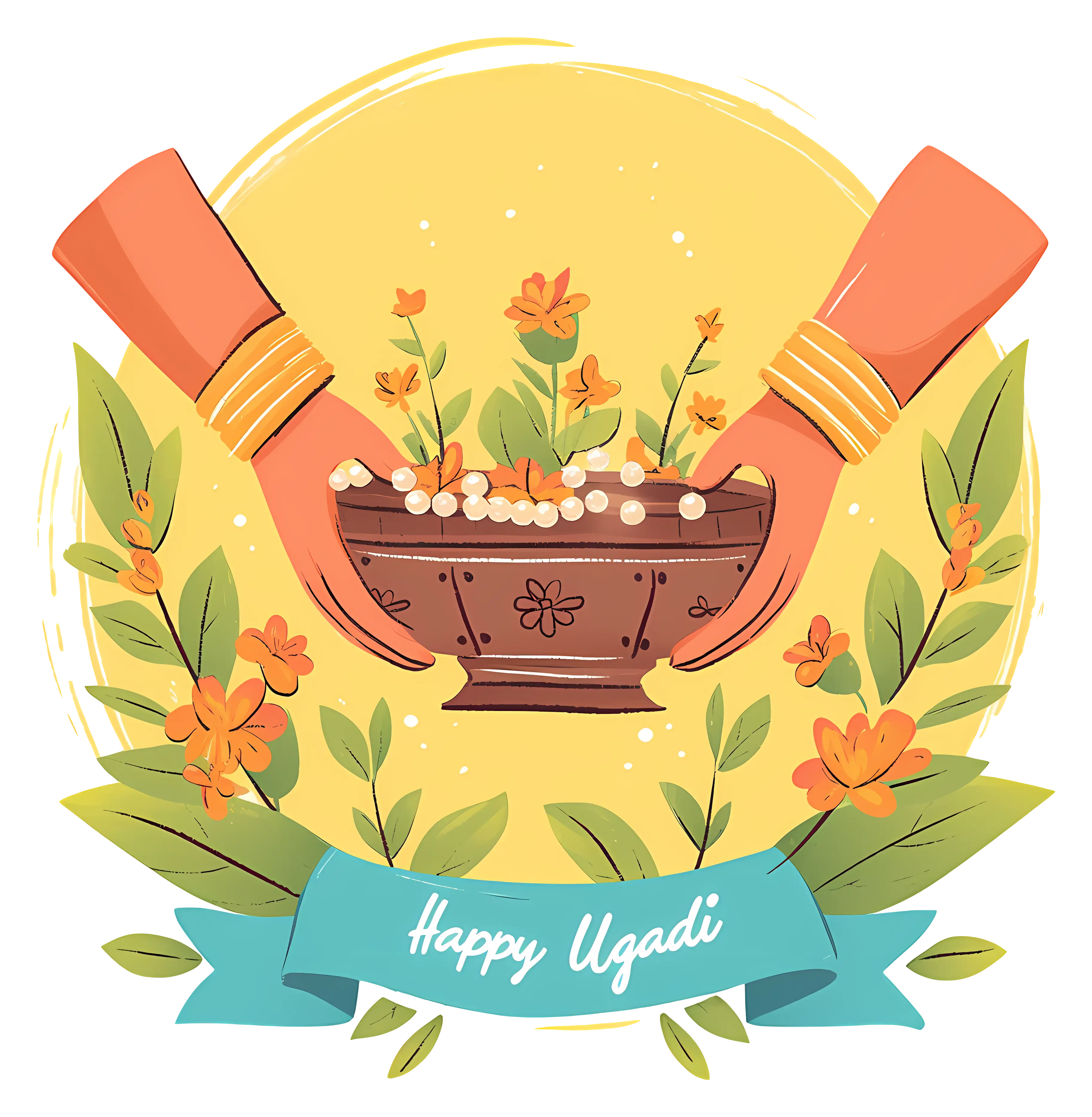 Decorative Pot with Flowers for Ugadi