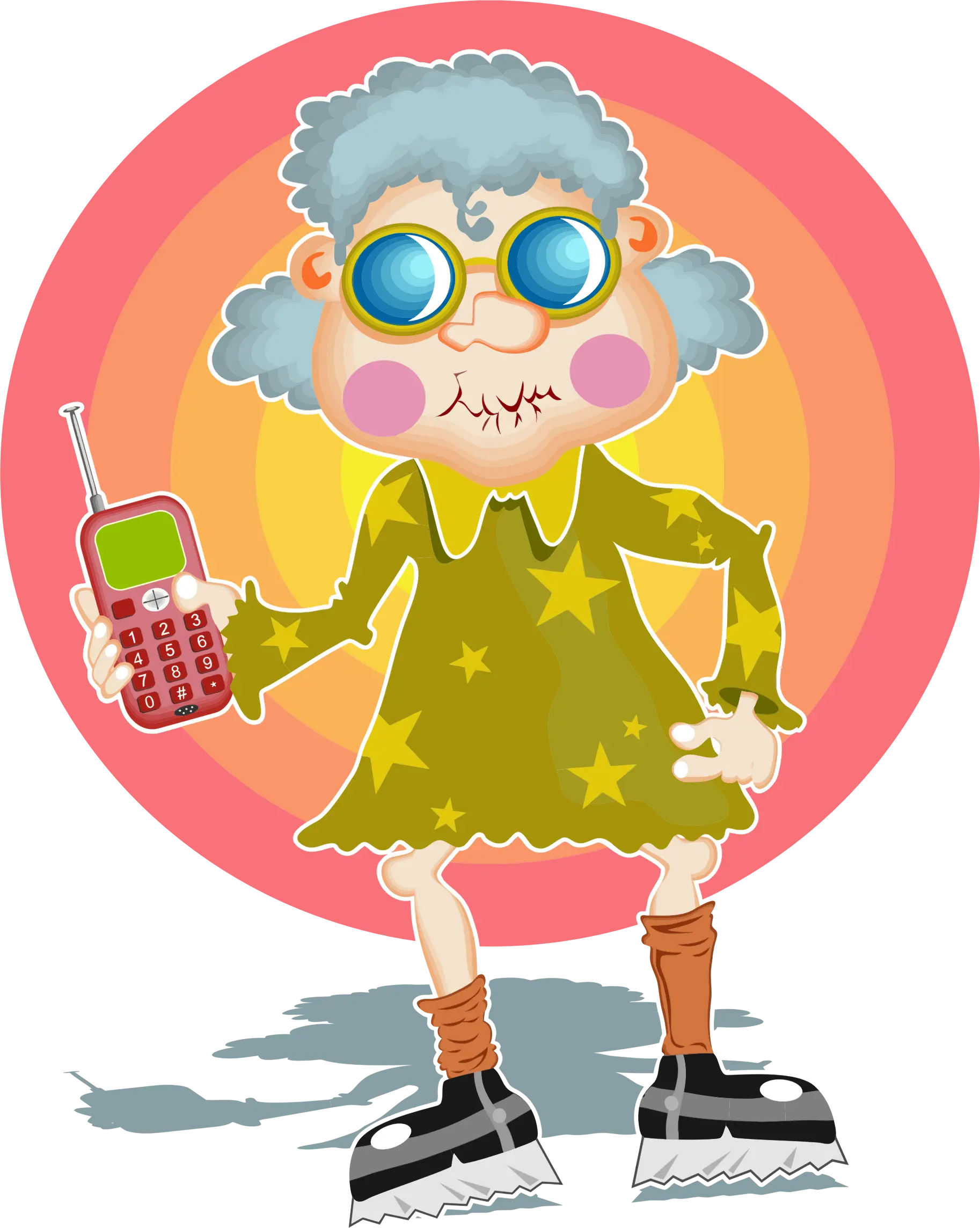Stylish Cartoon Grandma with Mobile Phone