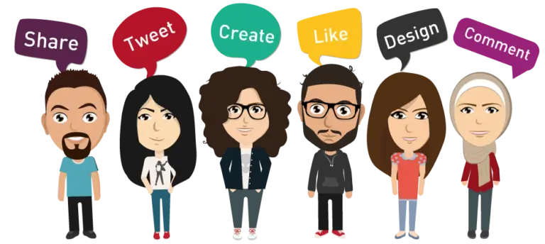 Cartoon People with Social Media Icons