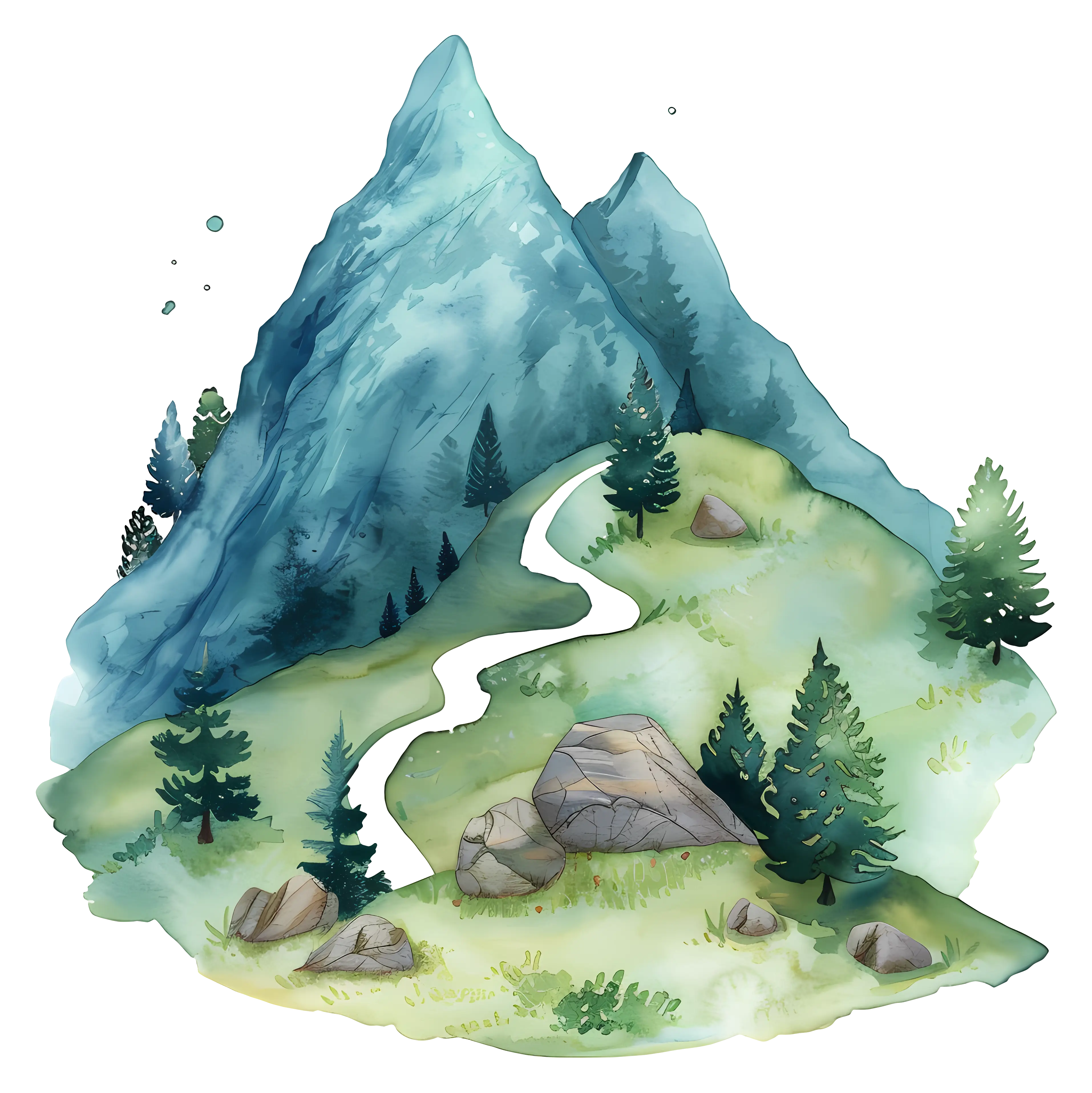 Mountain Landscape with River and Trees