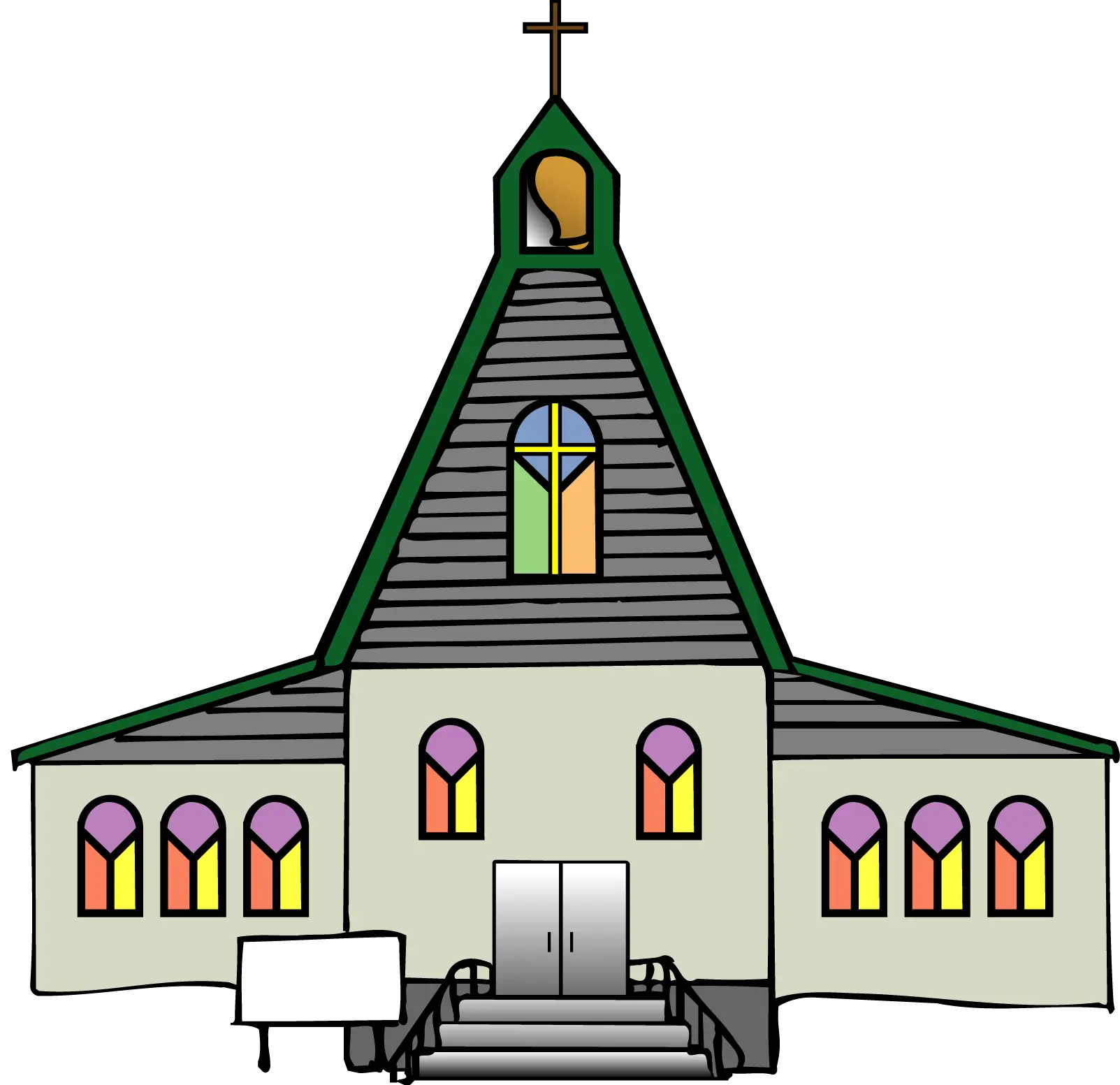 Cartoon Church Design with Stained Glass