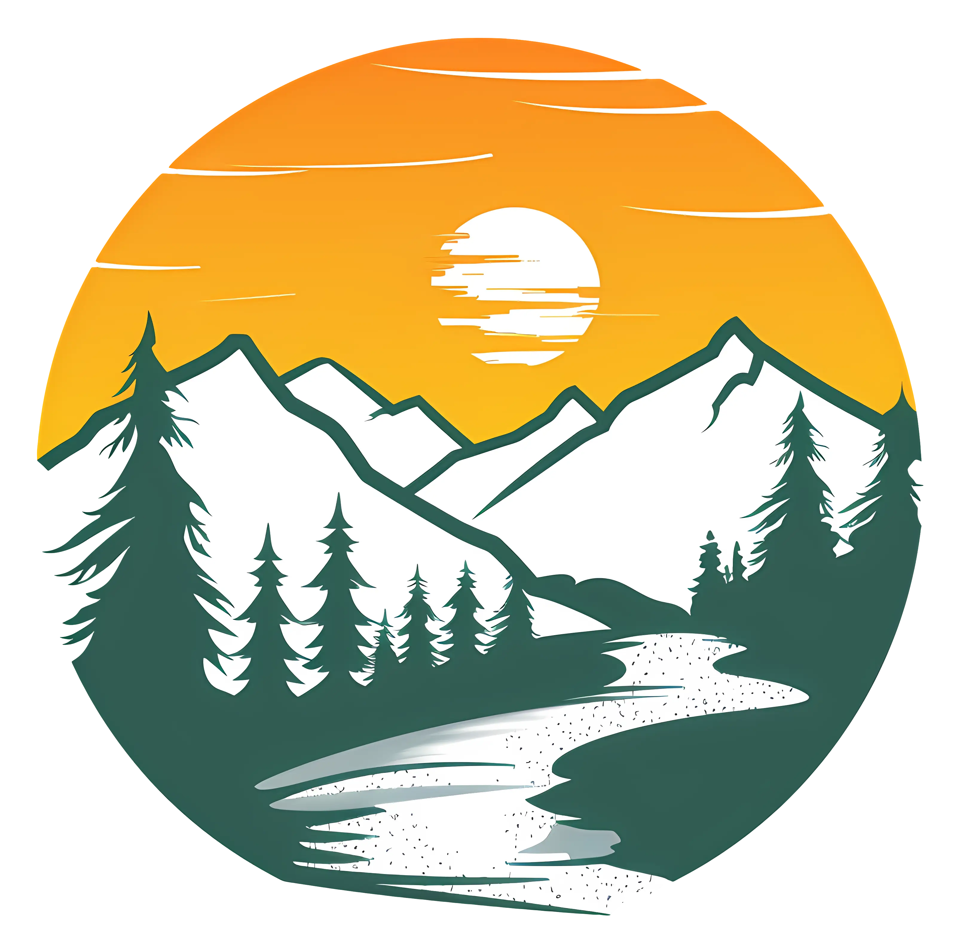 Mountain Landscape with Sunset Illustration