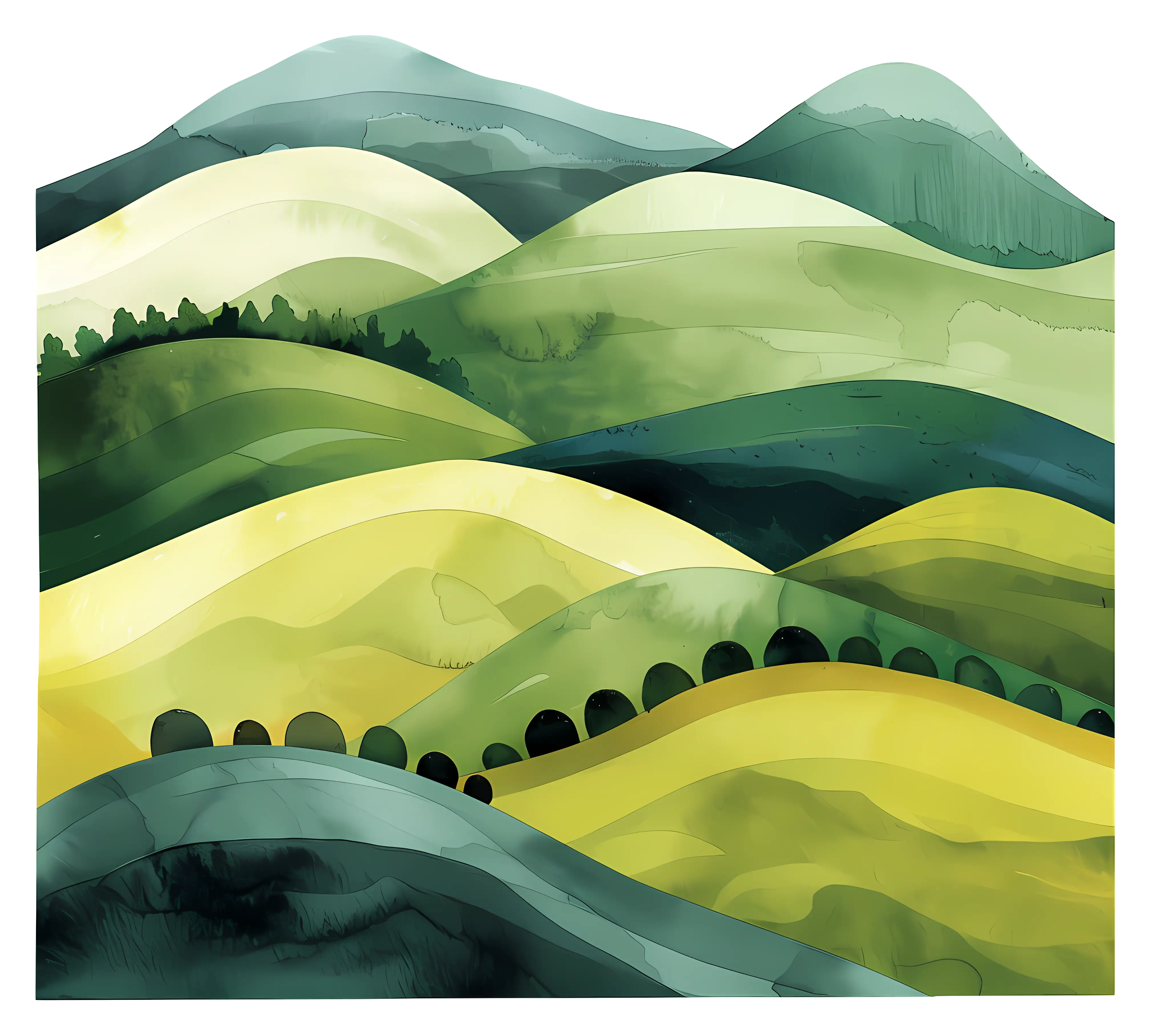 Green Hilly Landscape Illustration