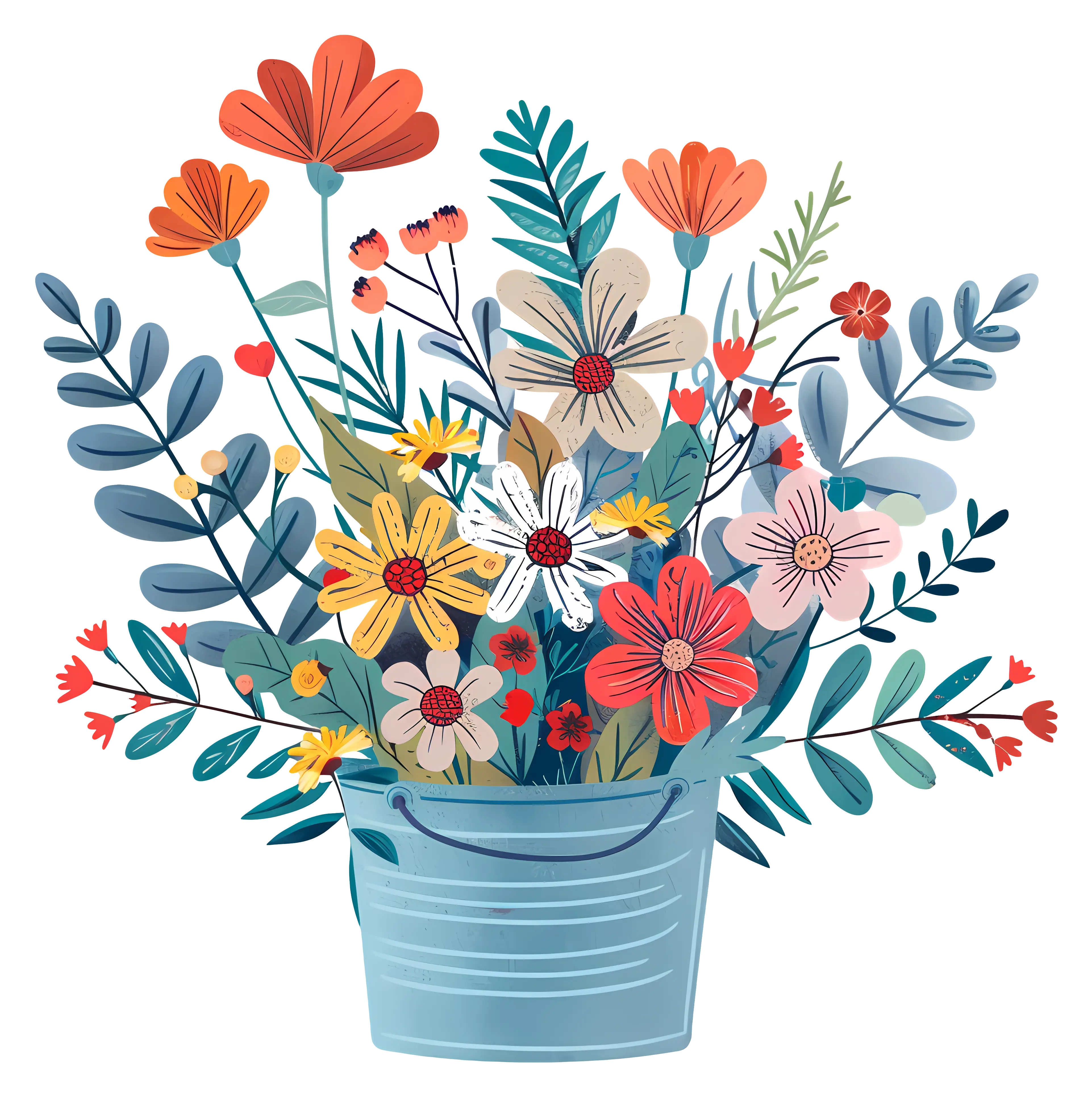 Beautiful Flower Bouquet in a Metal Bucket