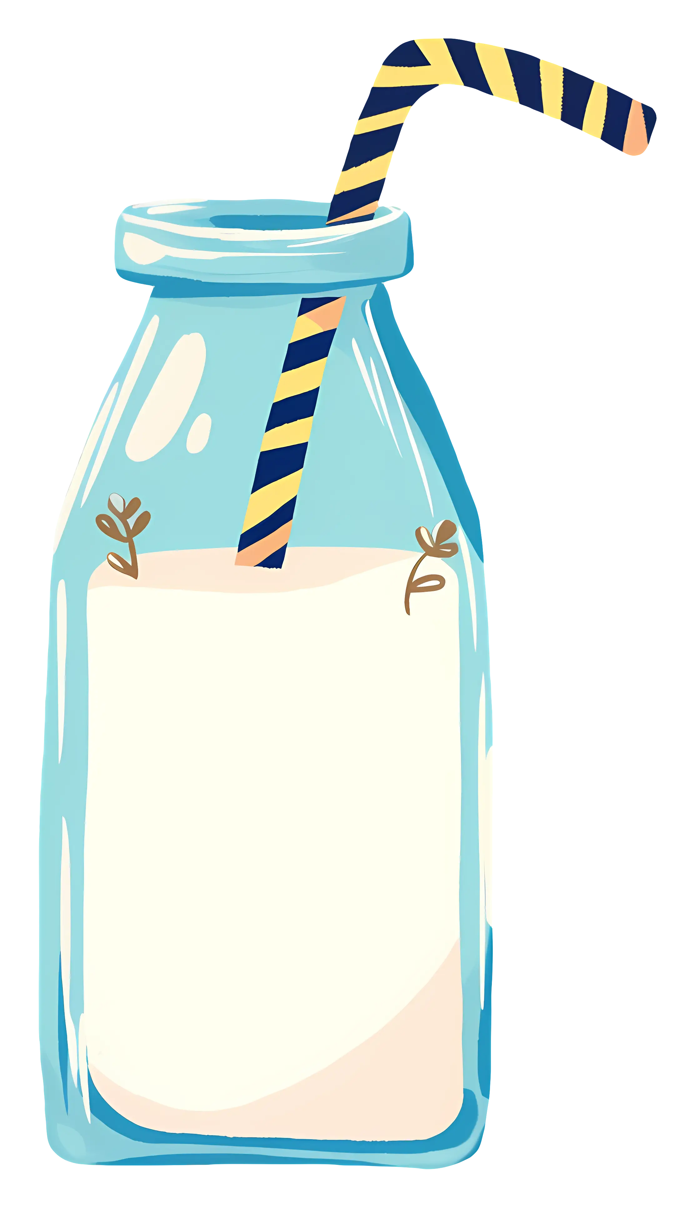 Glass Milk Jar with Decorative Straw Illustration
