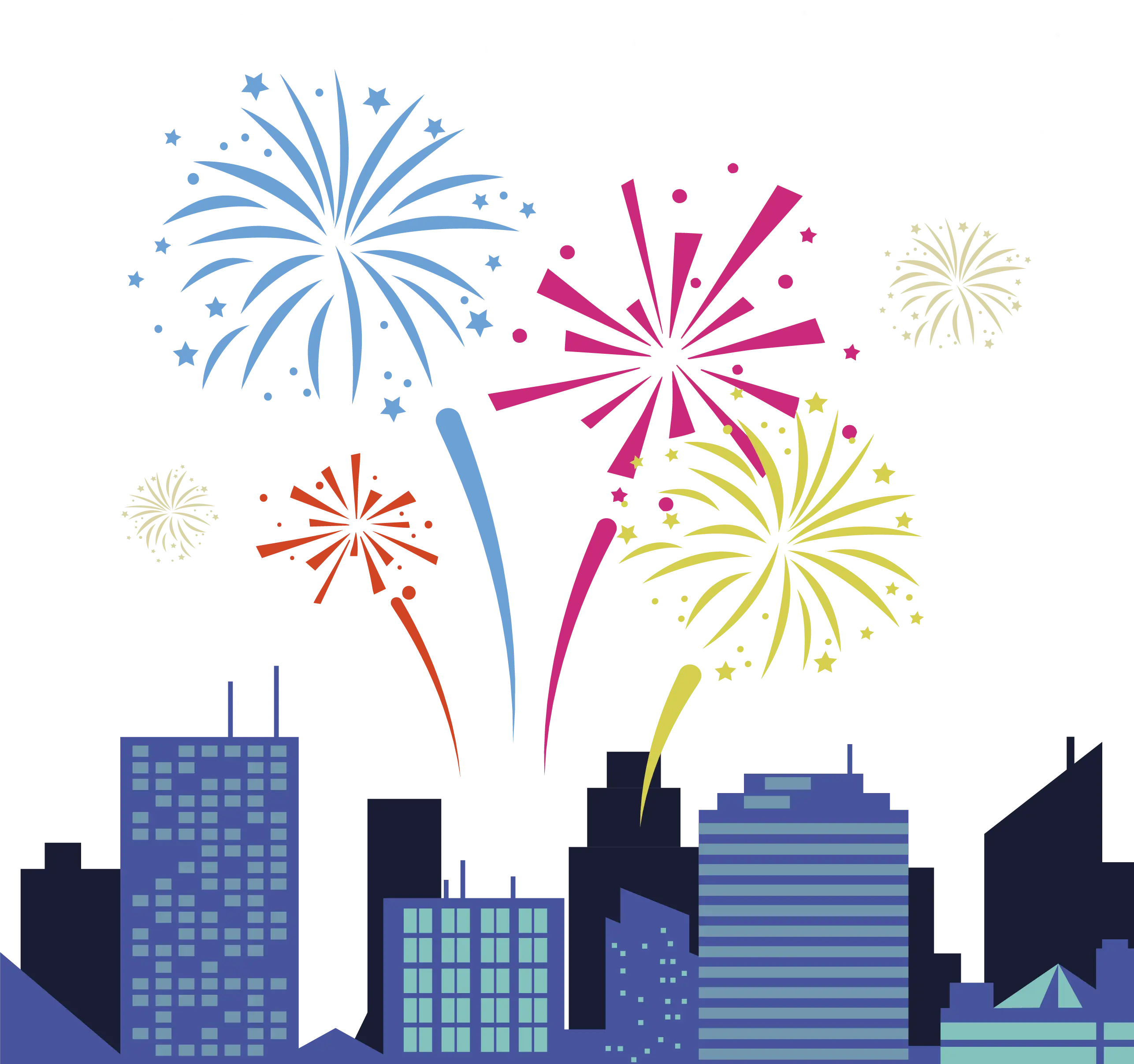 Fireworks Celebration over City Skyline