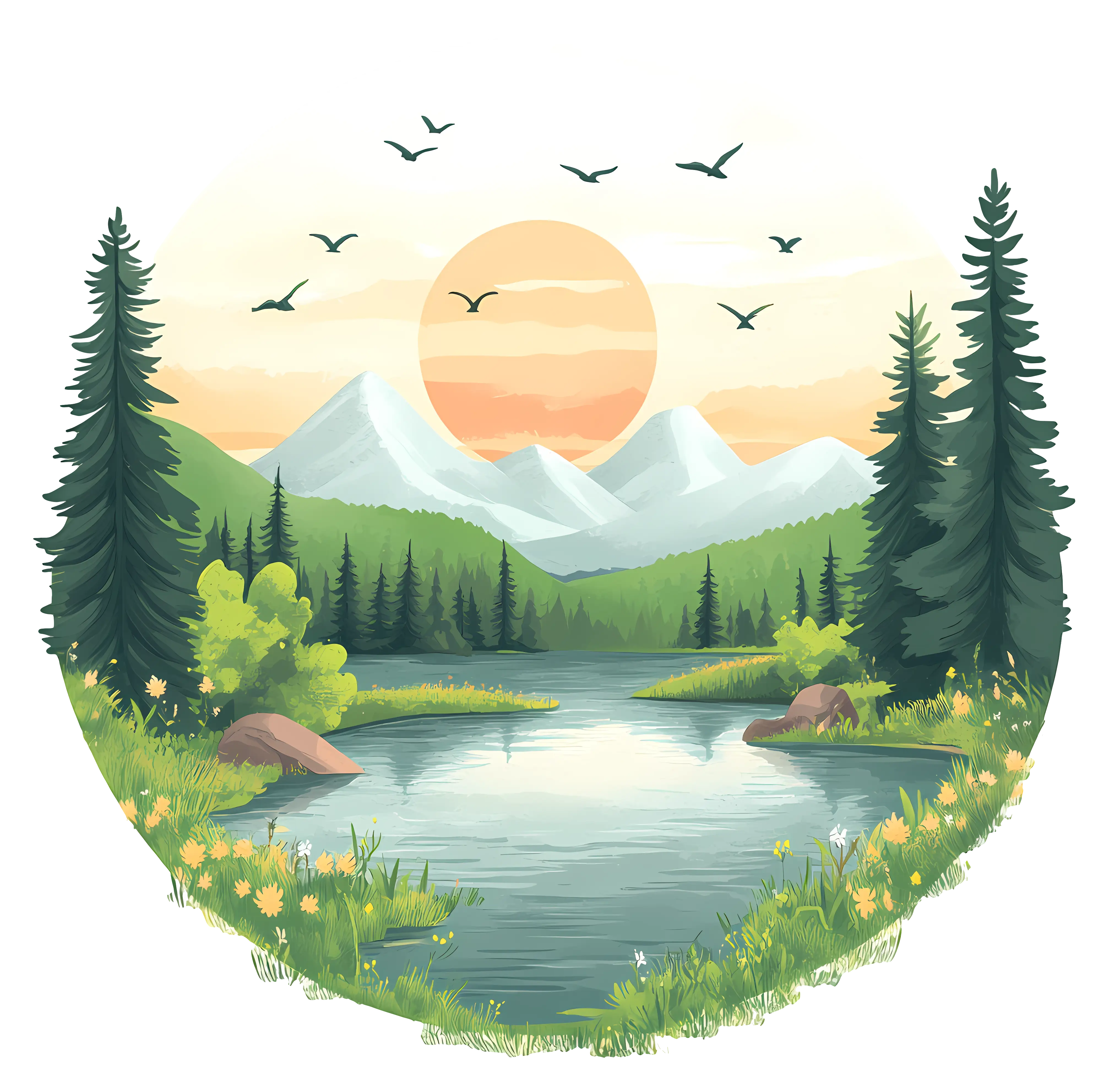 Mountain Landscape with Sunset