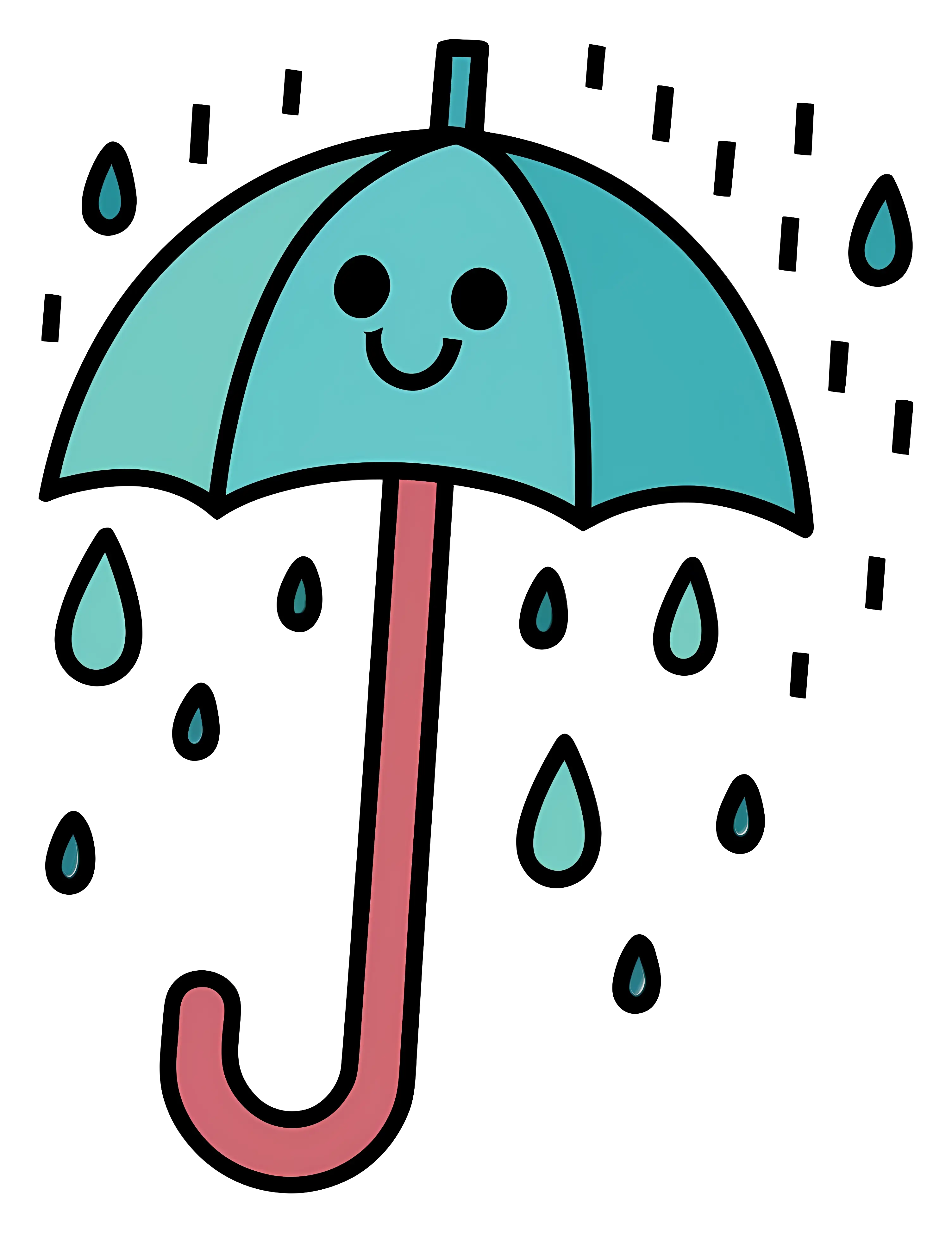 Blue Smiling Umbrella with Raindrops