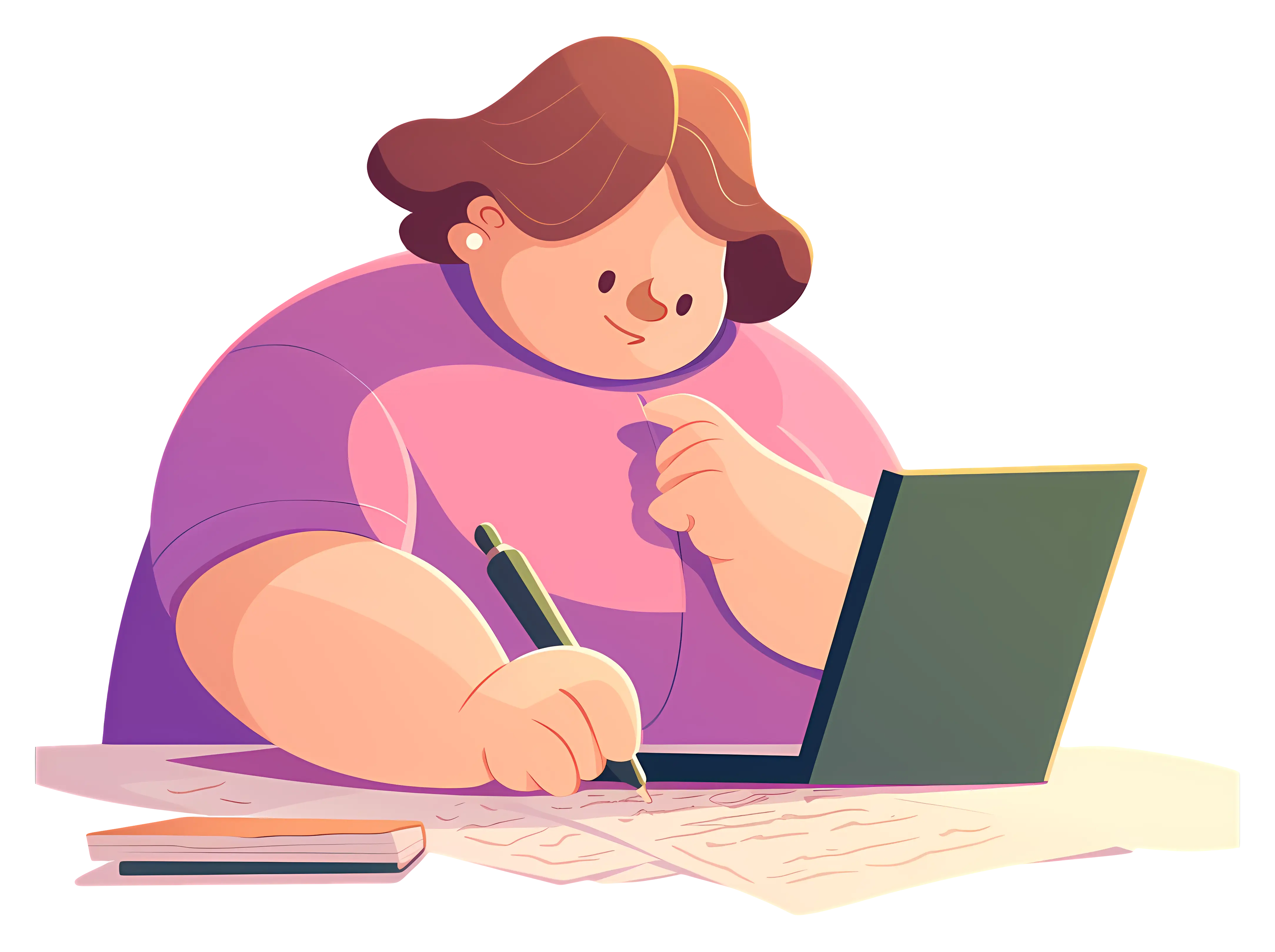 Cartoon Woman Working at Desk