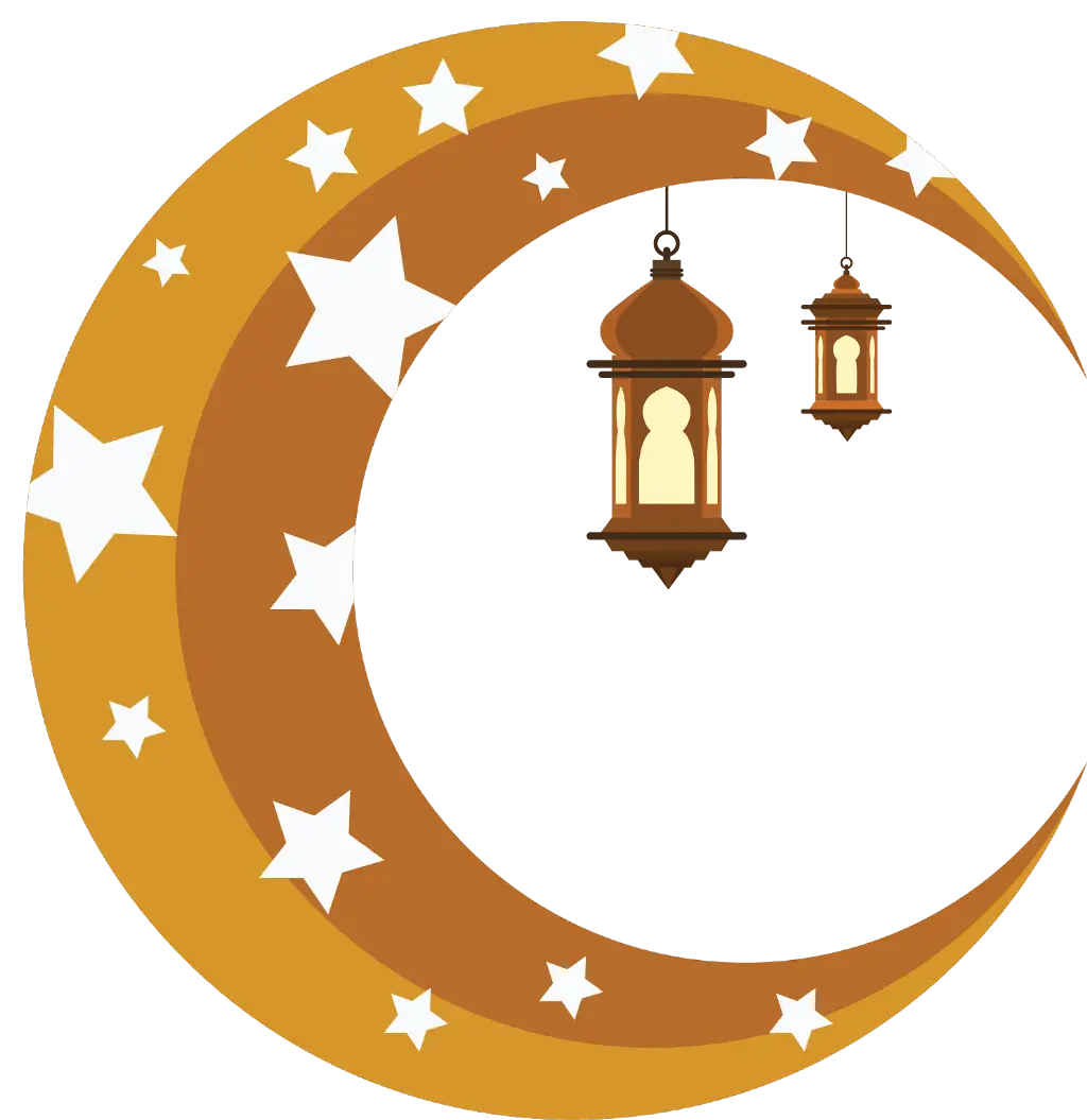 Crescent Moon with Stars and Lanterns